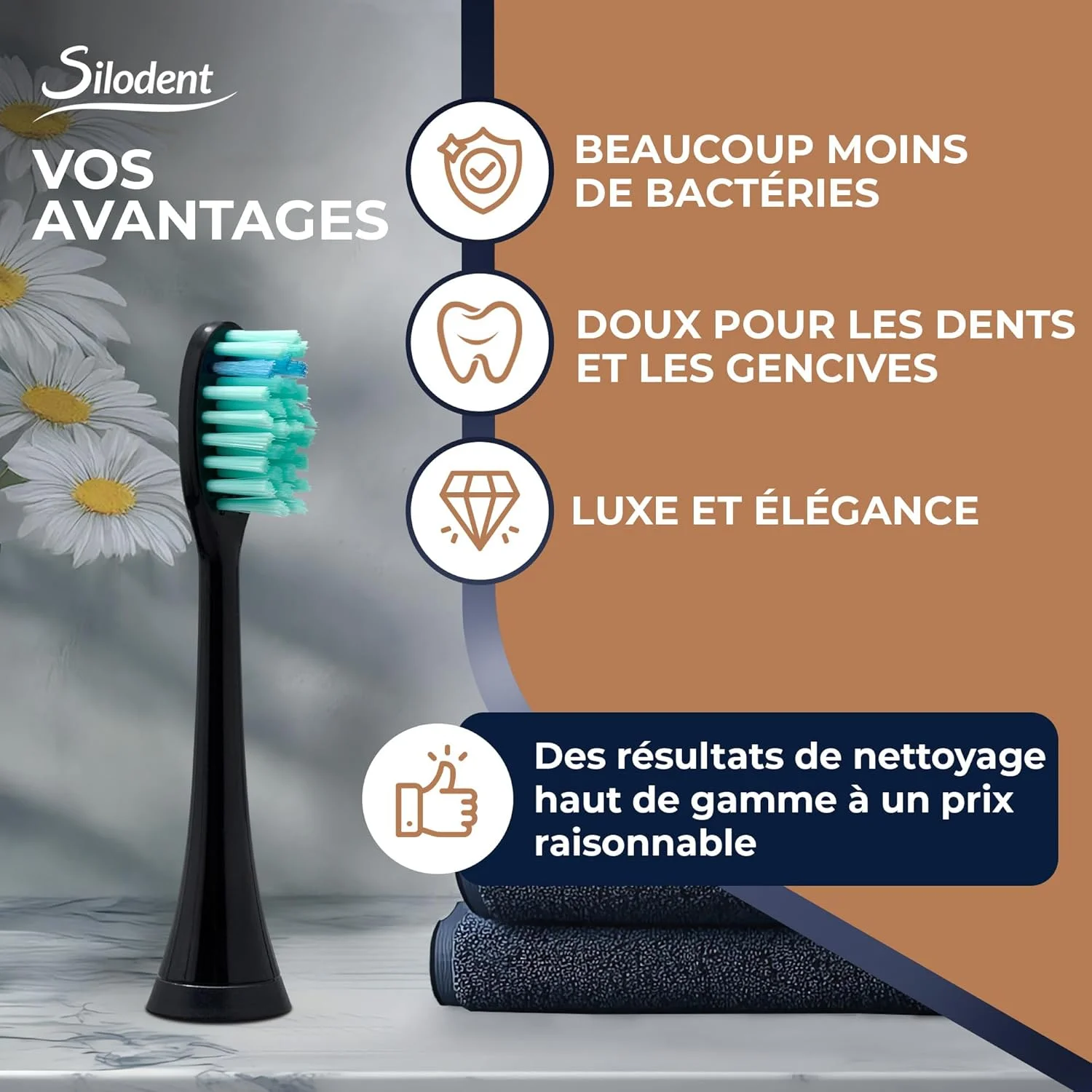 مسواک برقی سونیک Silodent، سری مسواک با برس های ضد عفونی کننده برای مسواک برتر، آبی نیمه شب با 5 برنامه و کیف مسافرتی، سری برس سازگار با Philips Sonicare