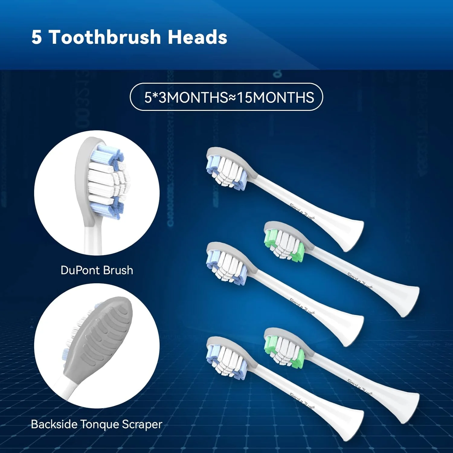 مسواک برقی اولتراسونیک با 5 سری تعویضی، مسواک شارژی برای بزرگسالان، 90 روز 37000 وی‌پی‌ام، 3 حالت با تایمر هوشمند 2 دقیقه‌ای، مسواک‌های اولتراسونیک
