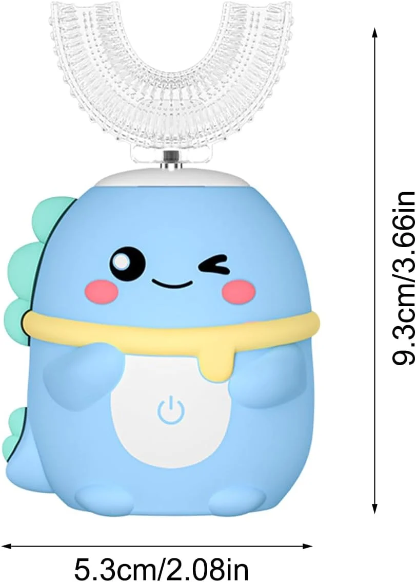 مسواک U شکل کودکانه، مسواک تمیز کننده اتوماتیک - مراقبت از دهان و دندان با طرح کارتونی دایناسور و لرزشی برای کودکان 2 تا 6 سال، جلوگیری از پوسیدگی و تشویق به عادت های مسواک زدن برای پسران و دختران