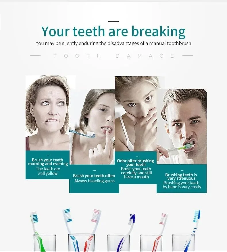 مسواک برقی صوتی X-3 با شارژ USB برای بزرگسالان، 6 حالت، مشکی