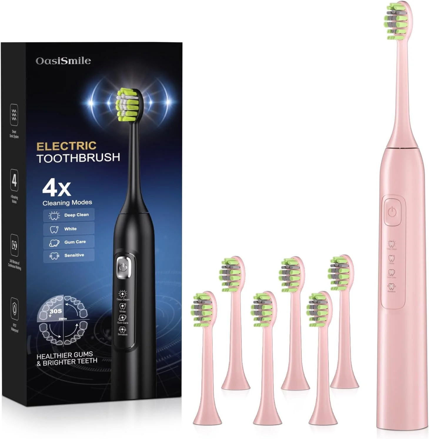 مسواک برقی سونیک برای بزرگسالان و کودکان - مسواک های سونیک با 6 سری، 4 حالت، 42000 وی پی ام، شارژ 3 ساعته برای 120 روز، تایمر هوشمند 2 دقیقه ای (صورتی)