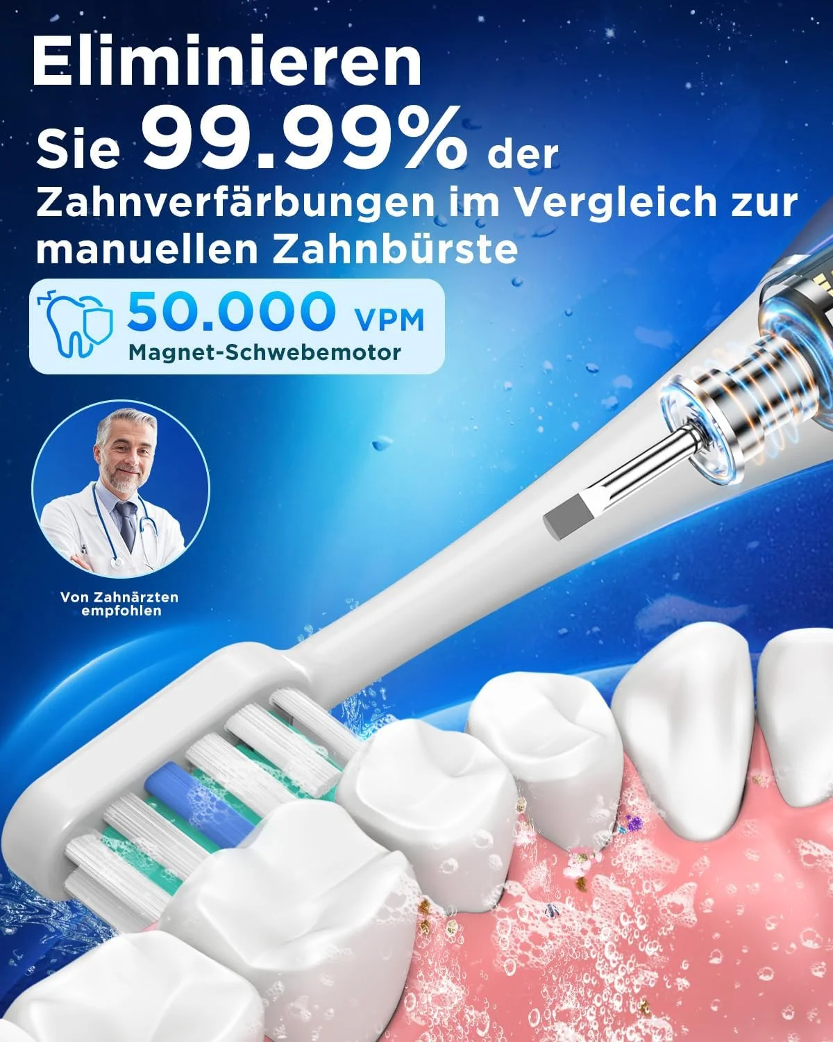 مسواک برقی سونیک برای بزرگسالان و کودکان - مسواک سونیک با 8 سری (3 نوع) و 5 حالت، 120 روز عمر باتری، 50000 VPM، کیف مسافرتی و نگهدارنده دیواری، تایمر 2 دقیقه ای، USB C