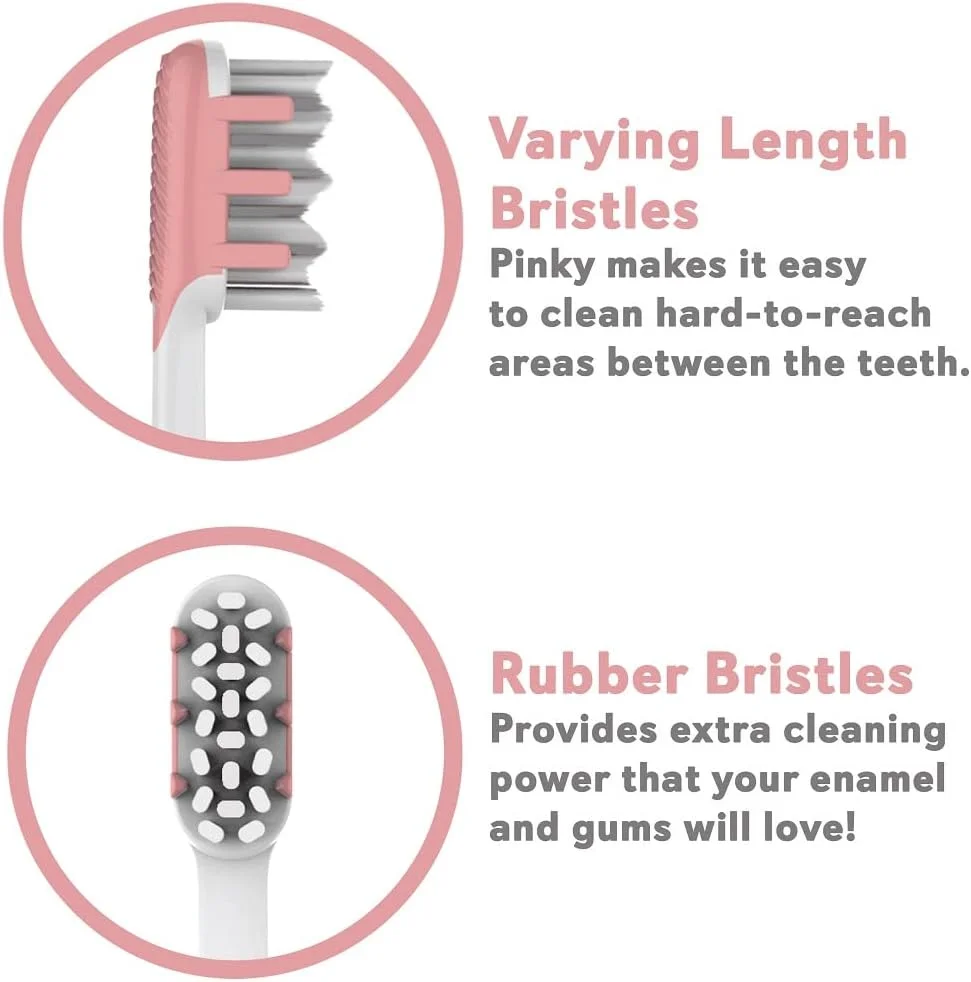 مسواک برقی شارژی SnapWhite Pinky با سری‌های جایگزین، برس‌های نرم نایلونی و لاستیکی برای تمیز کردن عمیق، تایمر روش چهار قسمتی، پایه دیواری/کاور مسافرتی رزگلد، بسته 2 عددی