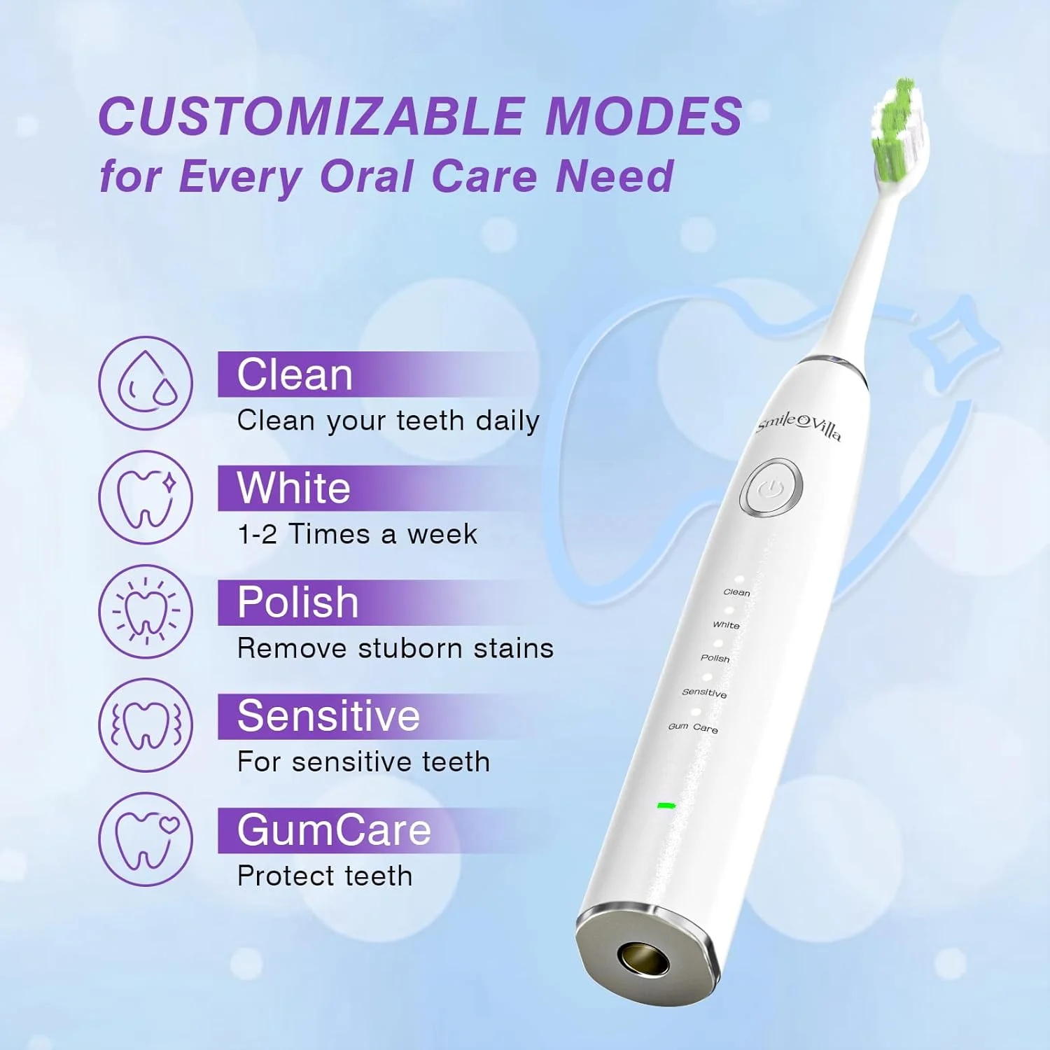 مسواک برقی پیشرفته صوتی با 4 سری تعویضی – حالت‌های مختلف برای تمیزی عمیق