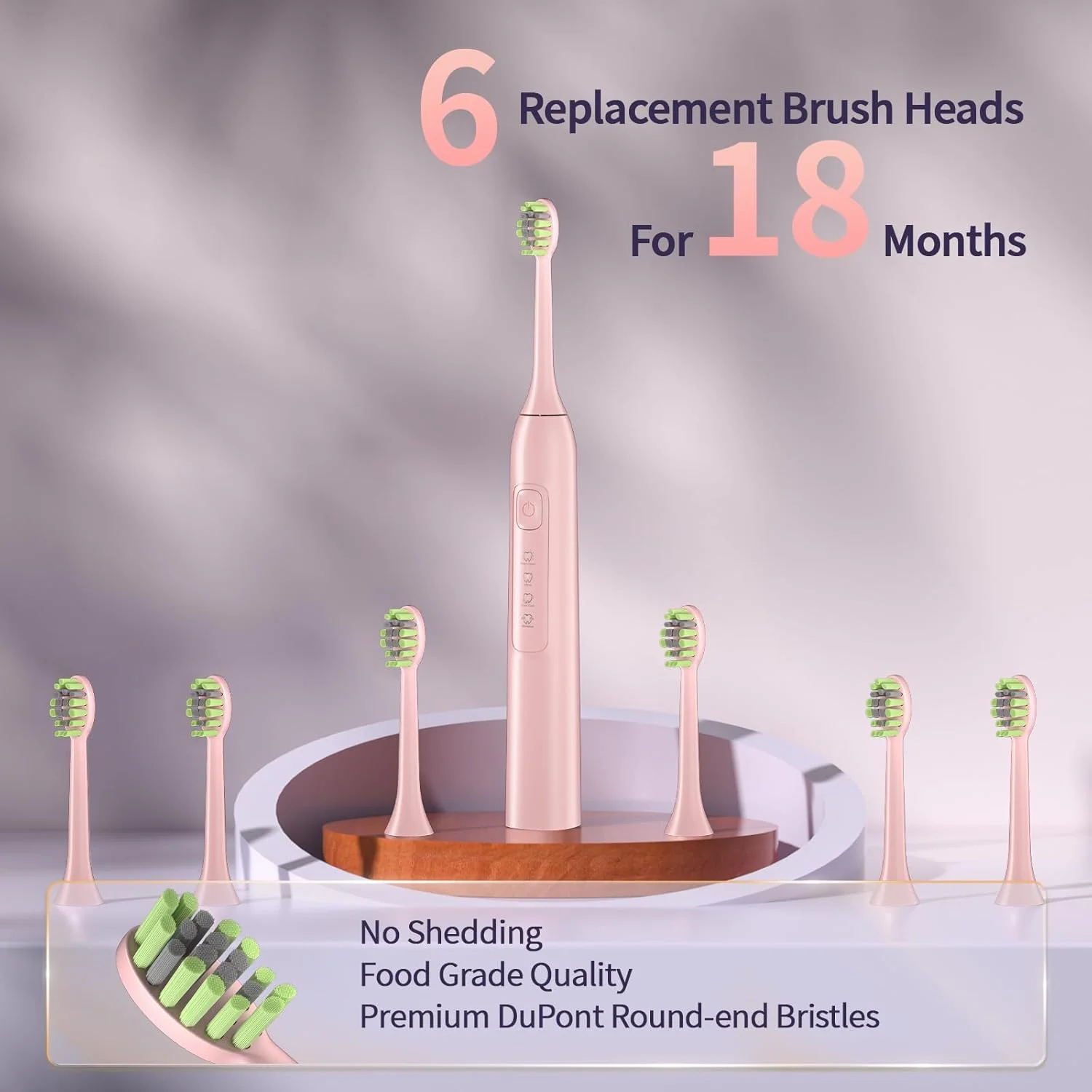 مسواک برقی سونیک برای بزرگسالان و کودکان - مسواک های سونیک با 6 سری، 4 حالت، 42000 وی پی ام، شارژ 3 ساعته برای 120 روز، تایمر هوشمند 2 دقیقه ای (صورتی)