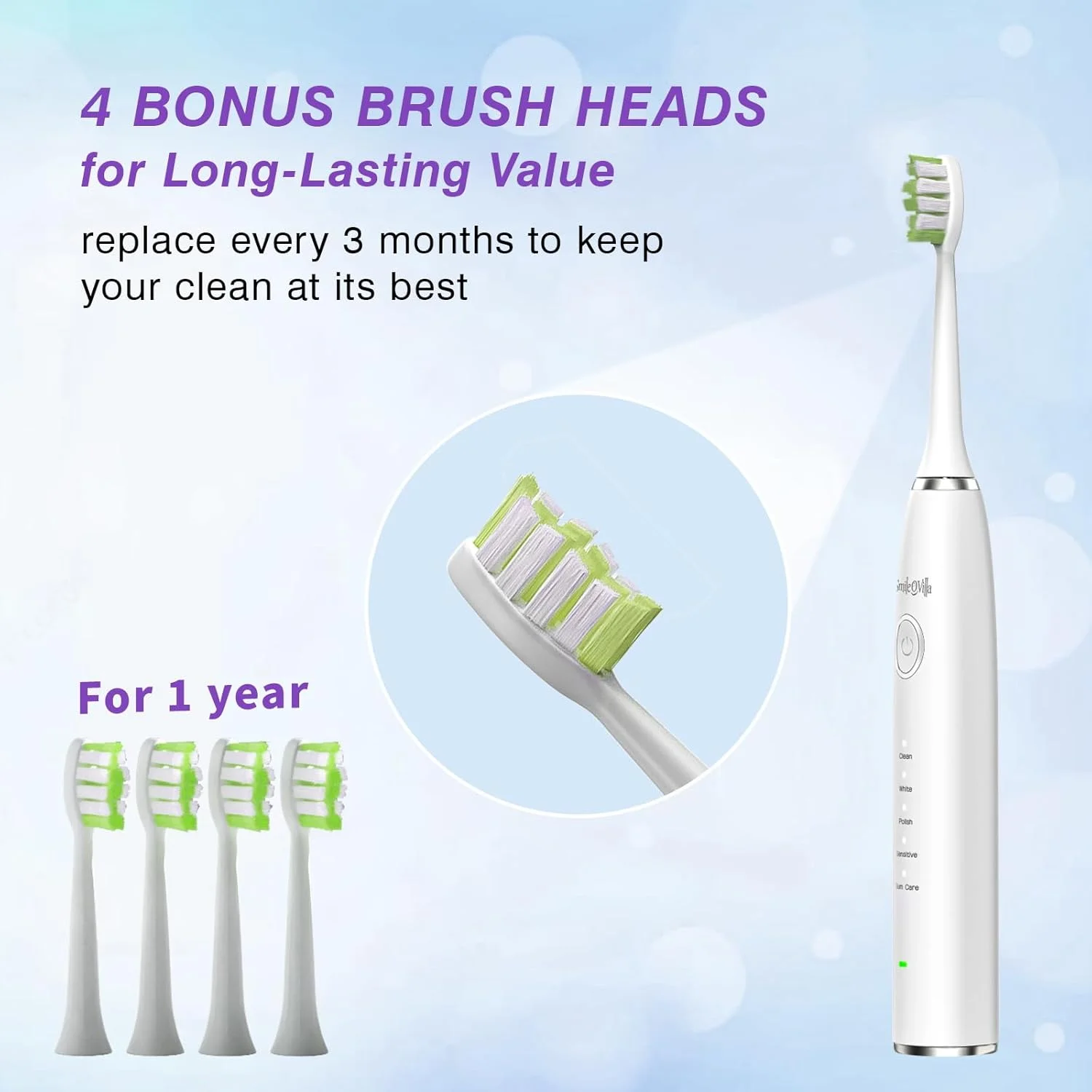 مسواک برقی پیشرفته صوتی با 4 سری تعویضی – حالت‌های مختلف برای تمیزی عمیق