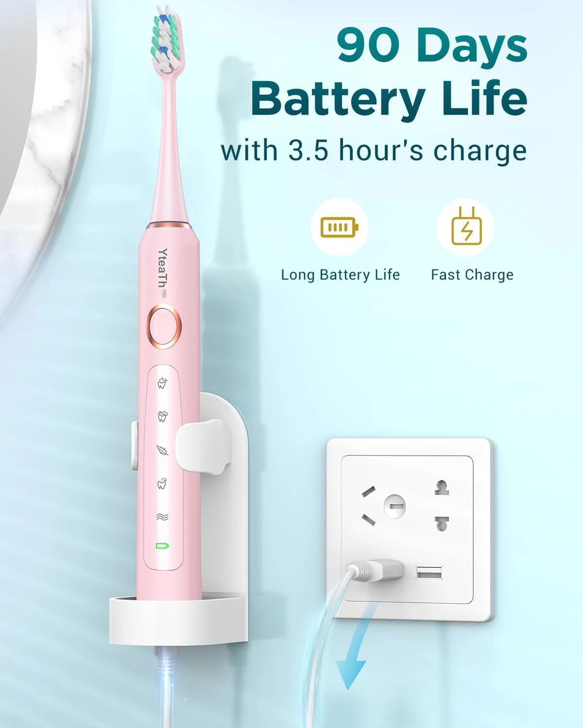 مسواک برقی صوتی برای بزرگسالان و کودکان - مسواک صوتی کودکان با 8 سر برس و کیف مسافرتی، 5 حالت، ضد آب IPX7، مسواک برقی کودکان، صورتی