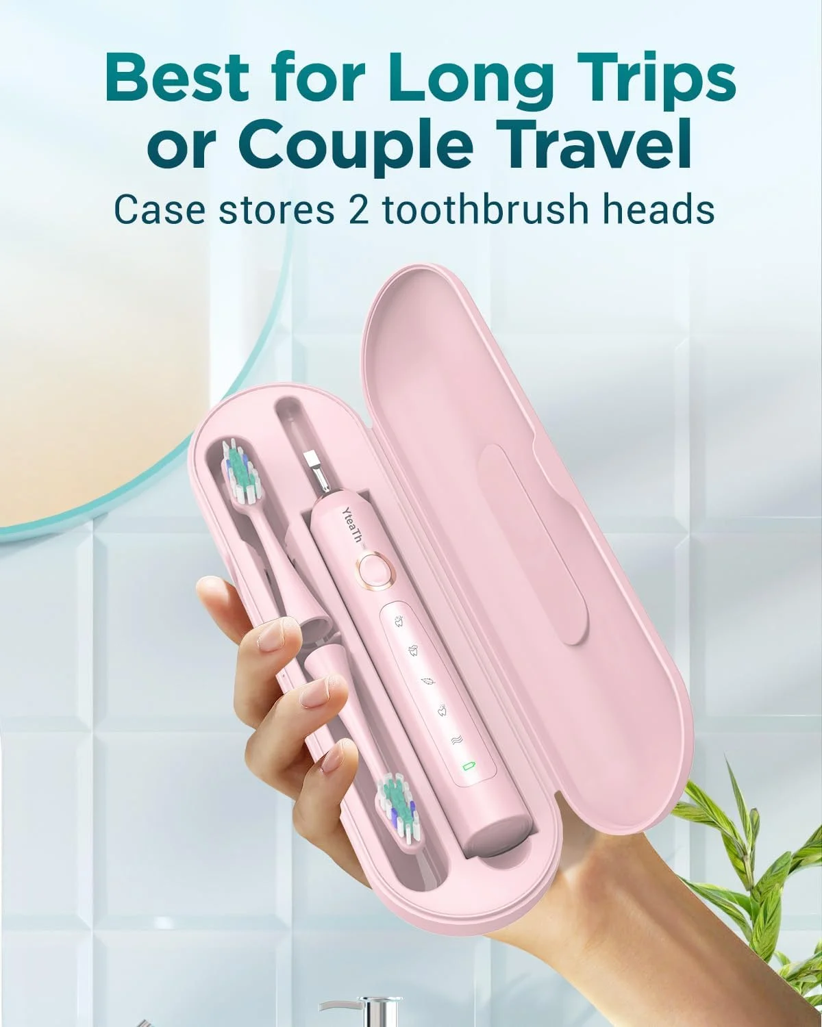 مسواک برقی صوتی برای بزرگسالان و کودکان - مسواک صوتی کودکان با 8 سر برس و کیف مسافرتی، 5 حالت، ضد آب IPX7، مسواک برقی کودکان، صورتی