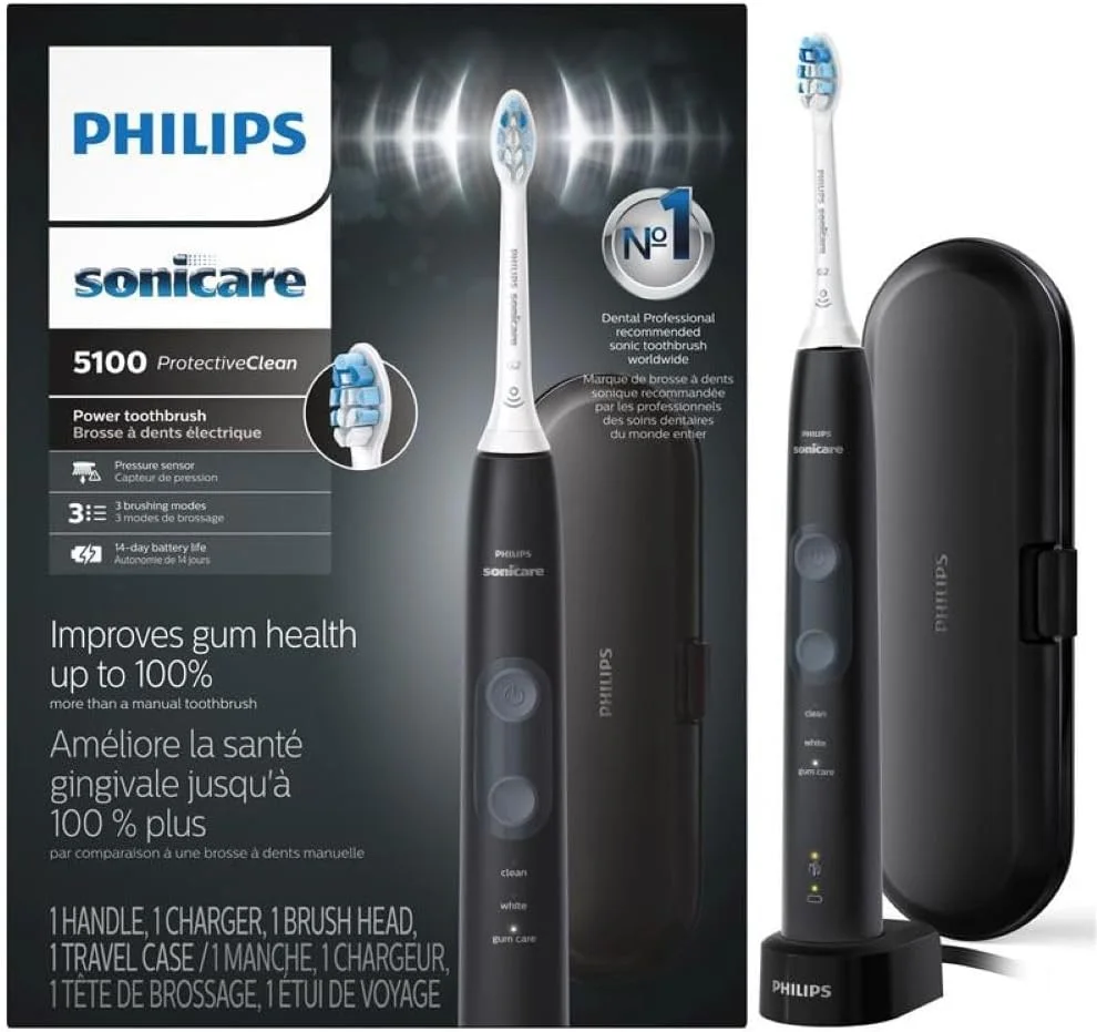 مسواک برقی شارژی Philips Sonicare ProtectiveClean 5100، سلامت لثه، مشکی، HX6850/60