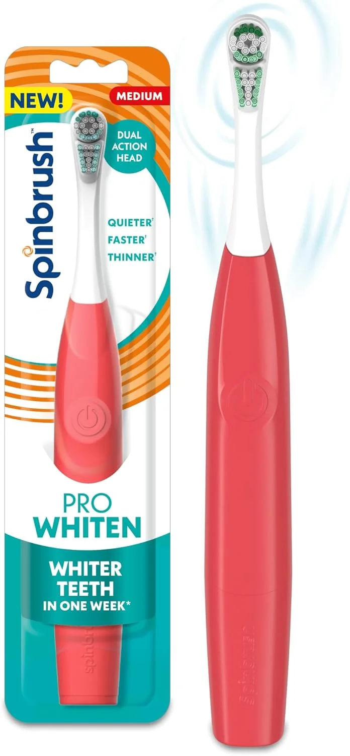مسواک برقی چرخشی جدید PRO WHITEN برای بزرگسالان، برس متوسط، مرجانی، 1 عدد