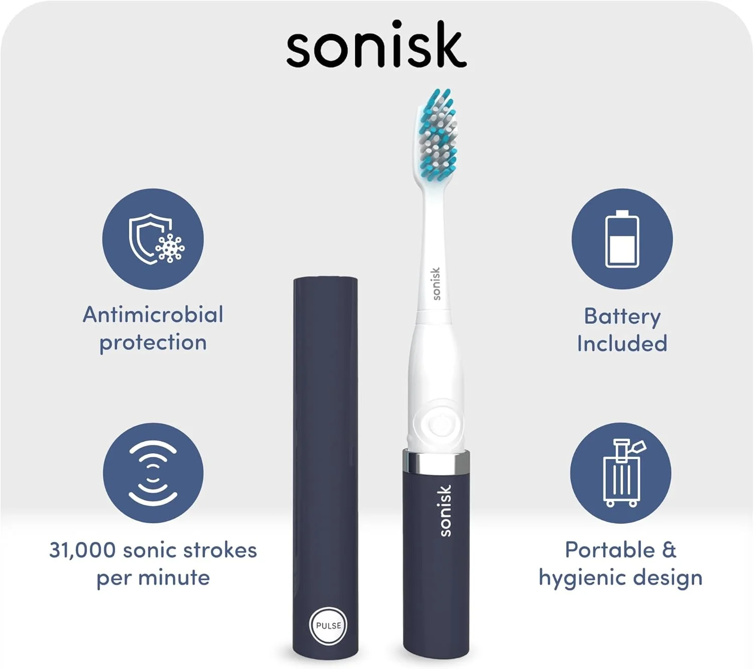 مجموعه مسافرتی سونیک | مسواک برقی پالسی، ۴ سری جایگزین، قرص خمیر دندان جویدنی و اسپری خوشبو کننده دهان نعنایی | فناوری صوتی، طراوت ماندگار | توصیه شده توسط دندانپزشکان (مشکی مات)