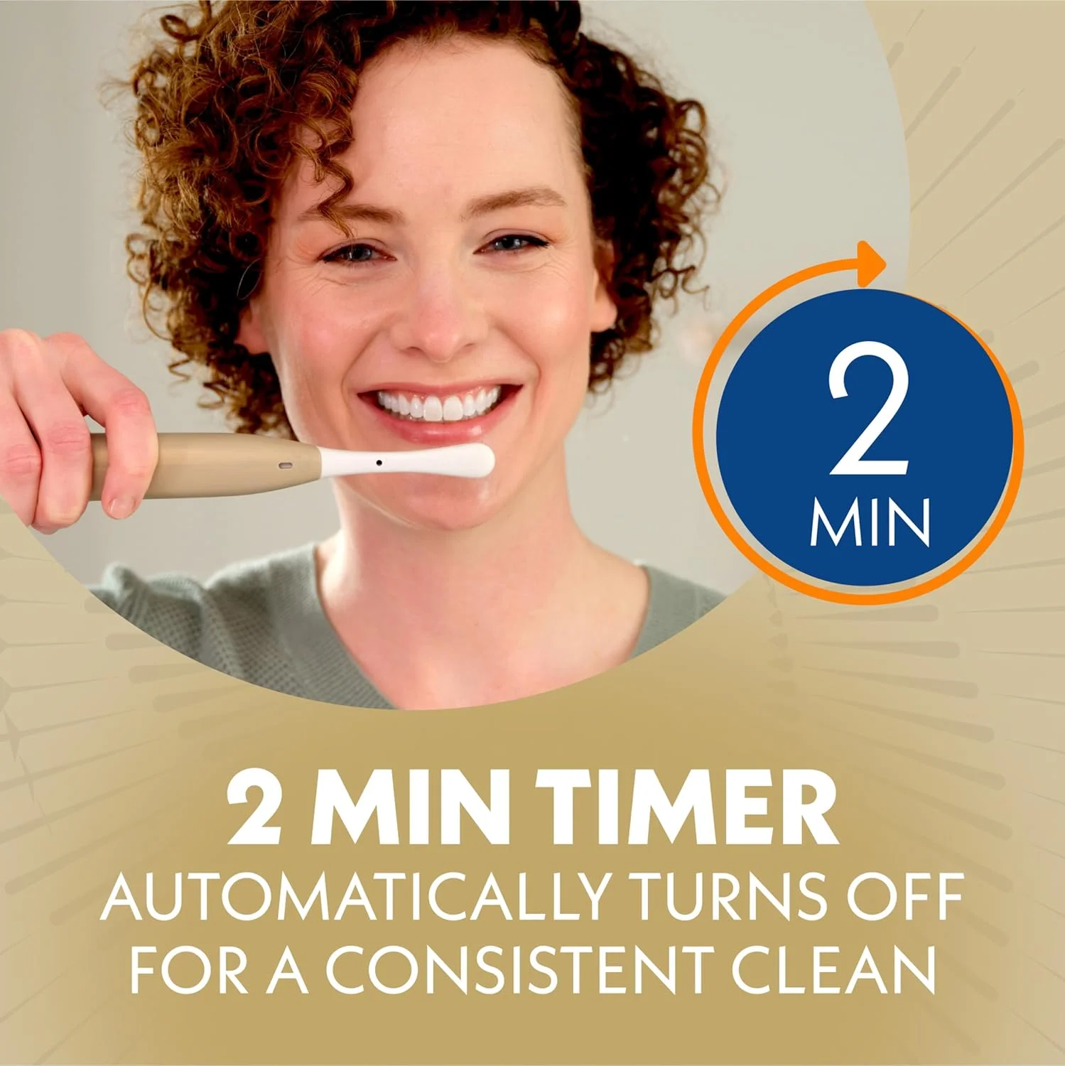 مسواک برقی باتری خور Spinbrush Smart Clean برای بزرگسالان با سر دوگانه، زمان‌سنج و تایمر، شامپاین، برس نرم، 1 عدد