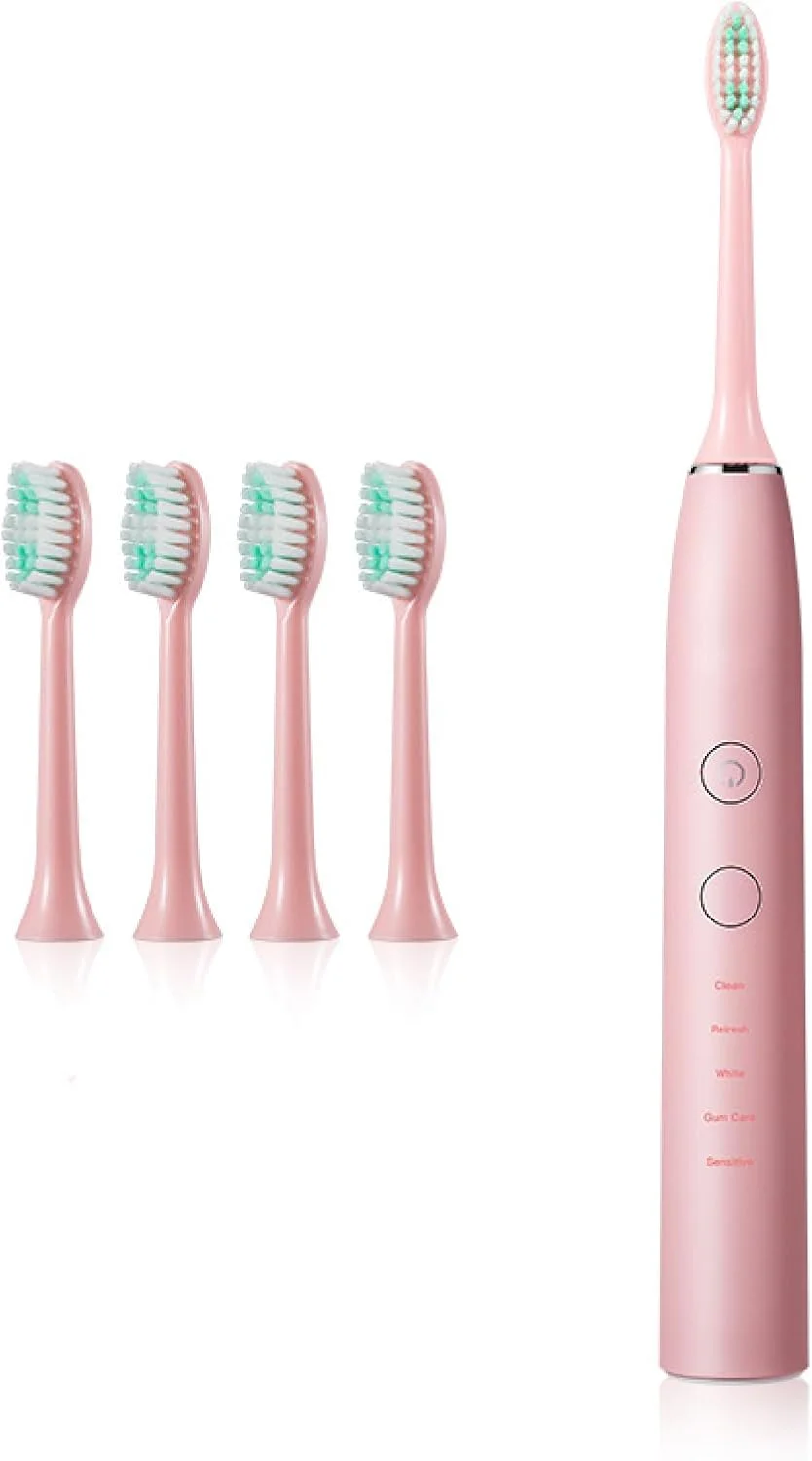 مسواک برقی برای بزرگسالان، قابل شارژ، 5 حالت، 3 شدت، شارژ بی سیم، 4 سر برس