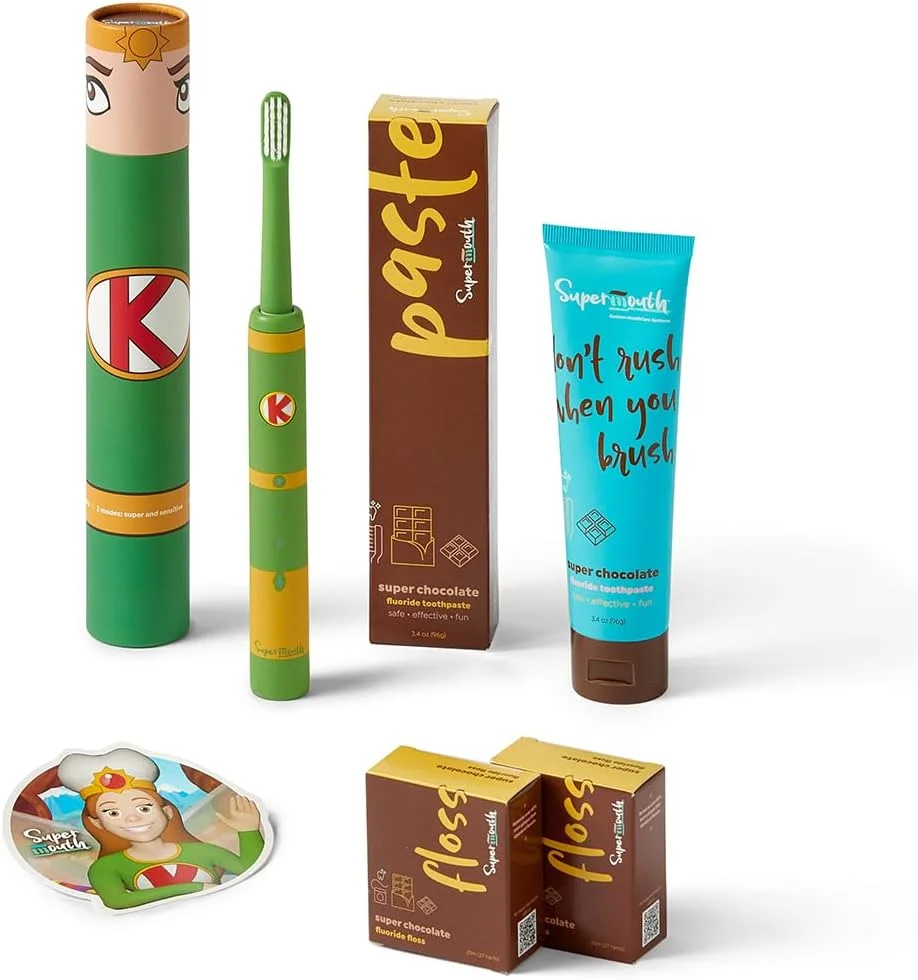 مسواک صوتی کودکانه SuperMouth Smile Sidekick – قابل شارژ، 3 حالت مسواک زدن، برس های فوق العاده نرم، تایمر 2 دقیقه ای، سر برس قابل تعویض – شامل برچسب واقعیت افزوده برای آموزش مسواک زدن