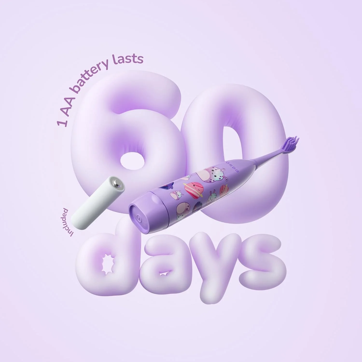 مسواک کودکانه Ordo Squishmallows، مسواک های باتری خور سونیک برای کودکان، برس های نرم، دارای سری اضافی، هدیه برای کودکان 4 سال به بالا، باتری شامل، Daxxon