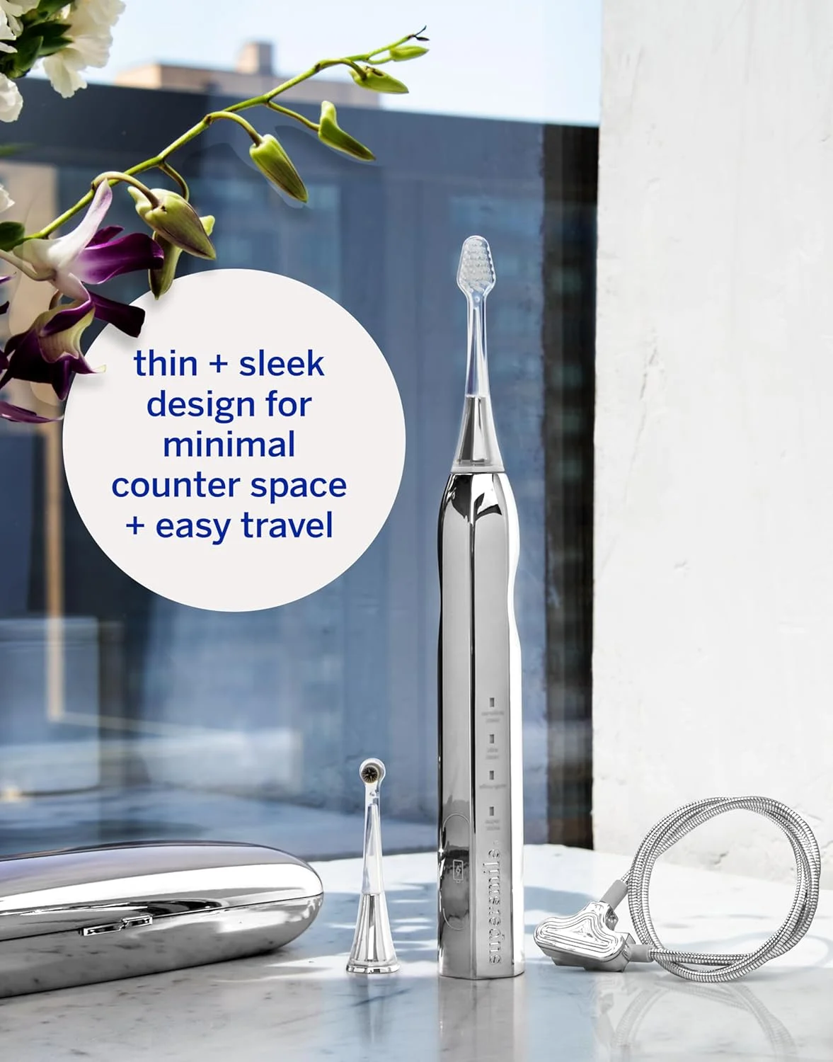 مسواک برقی شارژی سوپرسمایل Zina45™ Deluxe Sonic Pulse با سر زاویهدار و کیف مسافرتی – برای دندانهای سفیدتر و لثههای سالمتر، نقرهای مسواک برقی شارژی سوپرسمایل Zina45™ Deluxe Sonic Pulse با سر زاویهدار و کیف مسافرتی – برای دندانهای سفیدتر و لثههای سالمتر، نقرهای