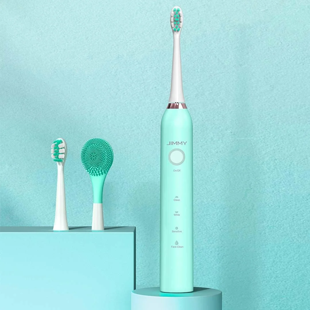 مسواک برقی صوتی JIMMY T6 IPX7 با 4 حالت استفاده، سری تعویضی و عملکرد مراقبت از پوست با سری مخصوص صورت