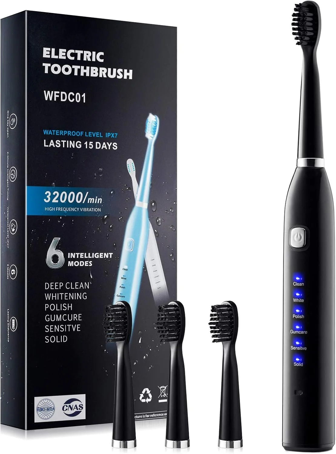 مسواک برقی با 4 سری مسواک، مسواک های صوتی قابل شارژ با 6 حالت اختیاری، IPX7 مسواک برقی سفید کننده 4 ساعت شارژ برای 30 روز، مسواک 2 دقیقه ای