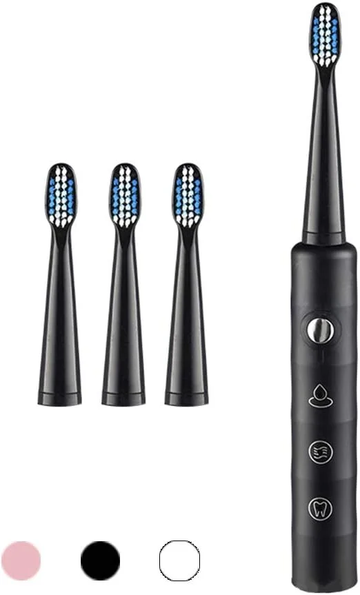 مسواک برقی سونیک قابل شارژ، مسواک برقی با 4 سری مسواک، مسواک قابل حمل برای بزرگسالان، 3 حالت با تایمر هوشمند، مشکی