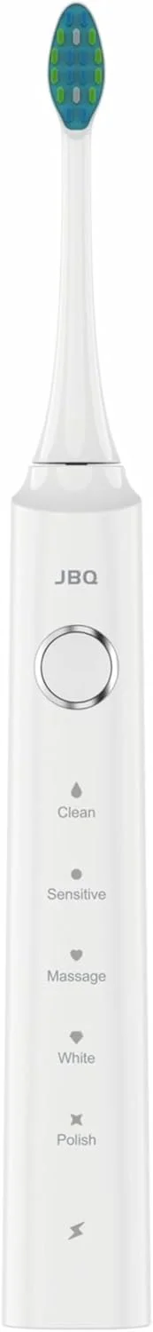 مسواک برقی صوتی JBQ برای بزرگسالان – قابل شارژ، 5 حالت (تمیز کردن، حساس، ماساژ، سفید کردن، پولیش)، تایمر هوشمند، عمر باتری طولانی، ضد آب، مسواک سفید کننده با برس نرم، سفید