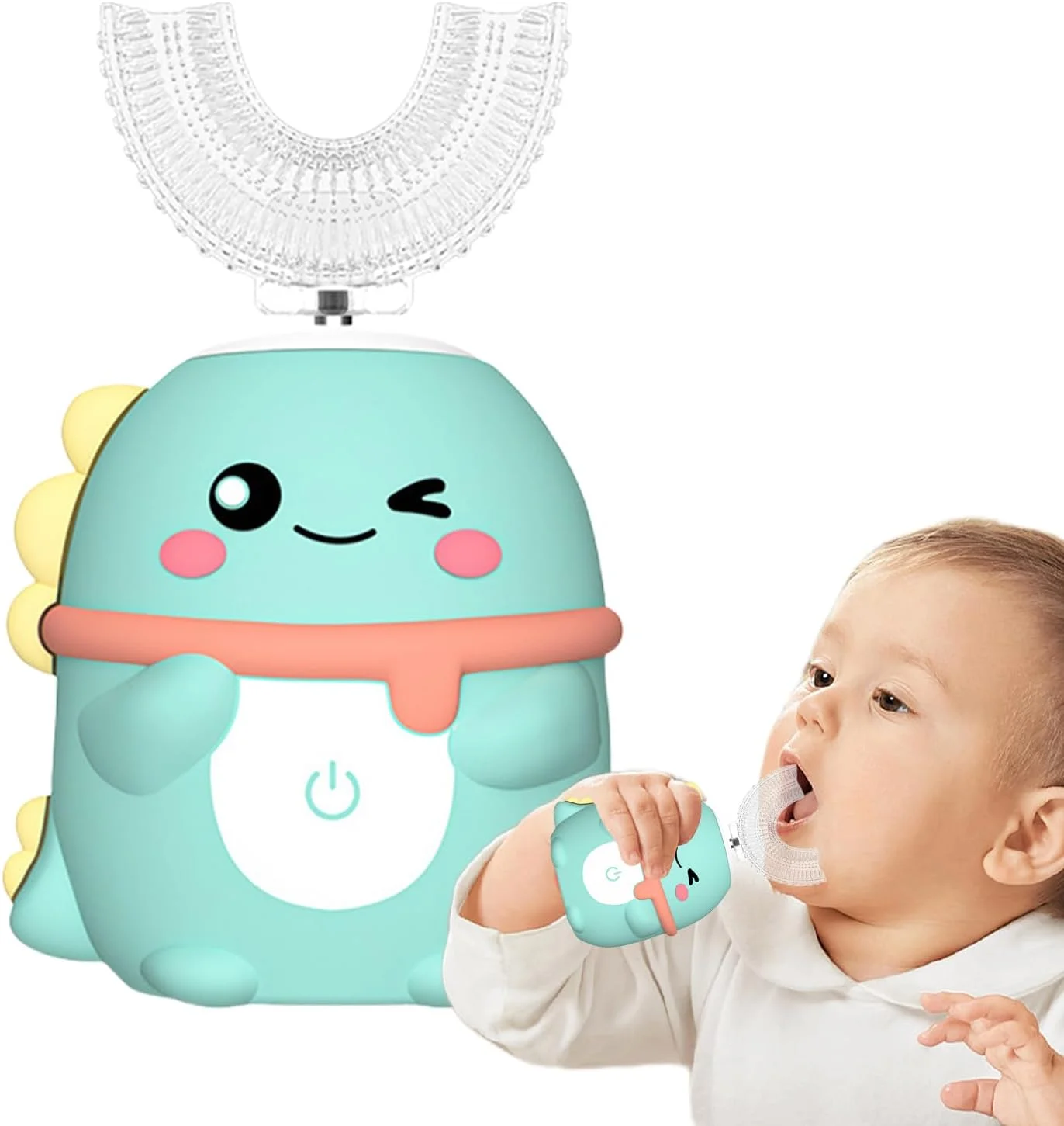 مسواک U شکل کودکانه | مسواک تمیز کننده اتوماتیک، مراقبت دهان و دندان ویبره ای طرح دایناسور کارتونی برای کودکان 2 تا 6 سال، تشویق به عادت مسواک زدن روزانه در خانه