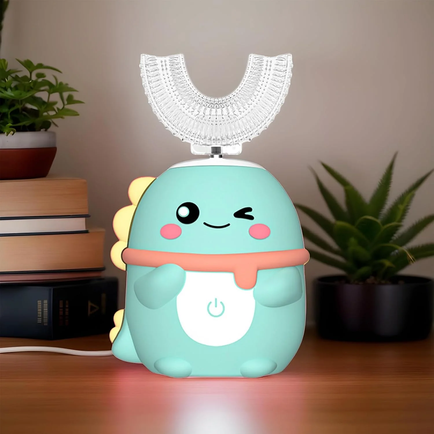 مسواک U شکل کودکانه | مسواک تمیز کننده اتوماتیک، مراقبت دهان و دندان ویبره ای طرح دایناسور کارتونی برای کودکان 2 تا 6 سال، تشویق به عادت مسواک زدن روزانه در خانه