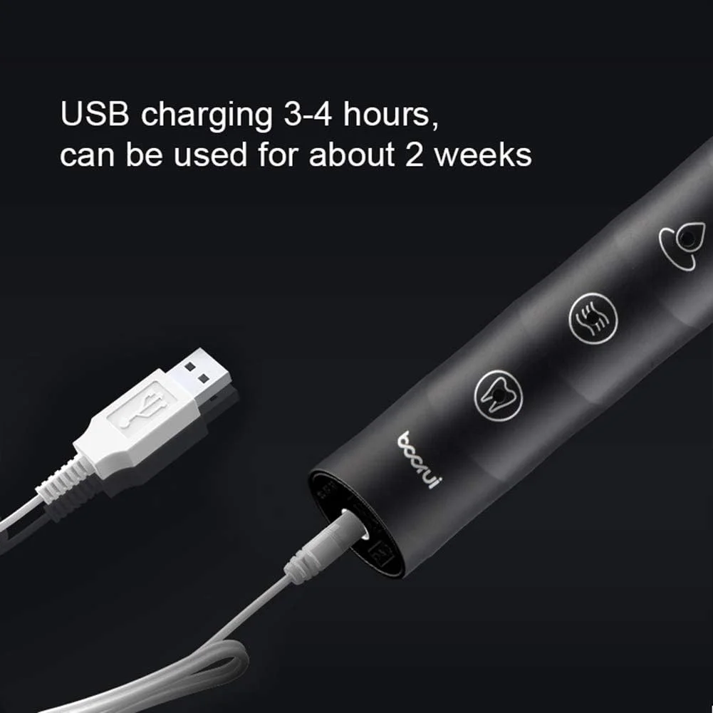 مسواک برقی سونیک قابل شارژ، مسواک برقی با 4 سری مسواک، مسواک قابل حمل برای بزرگسالان، 3 حالت با تایمر هوشمند، مشکی