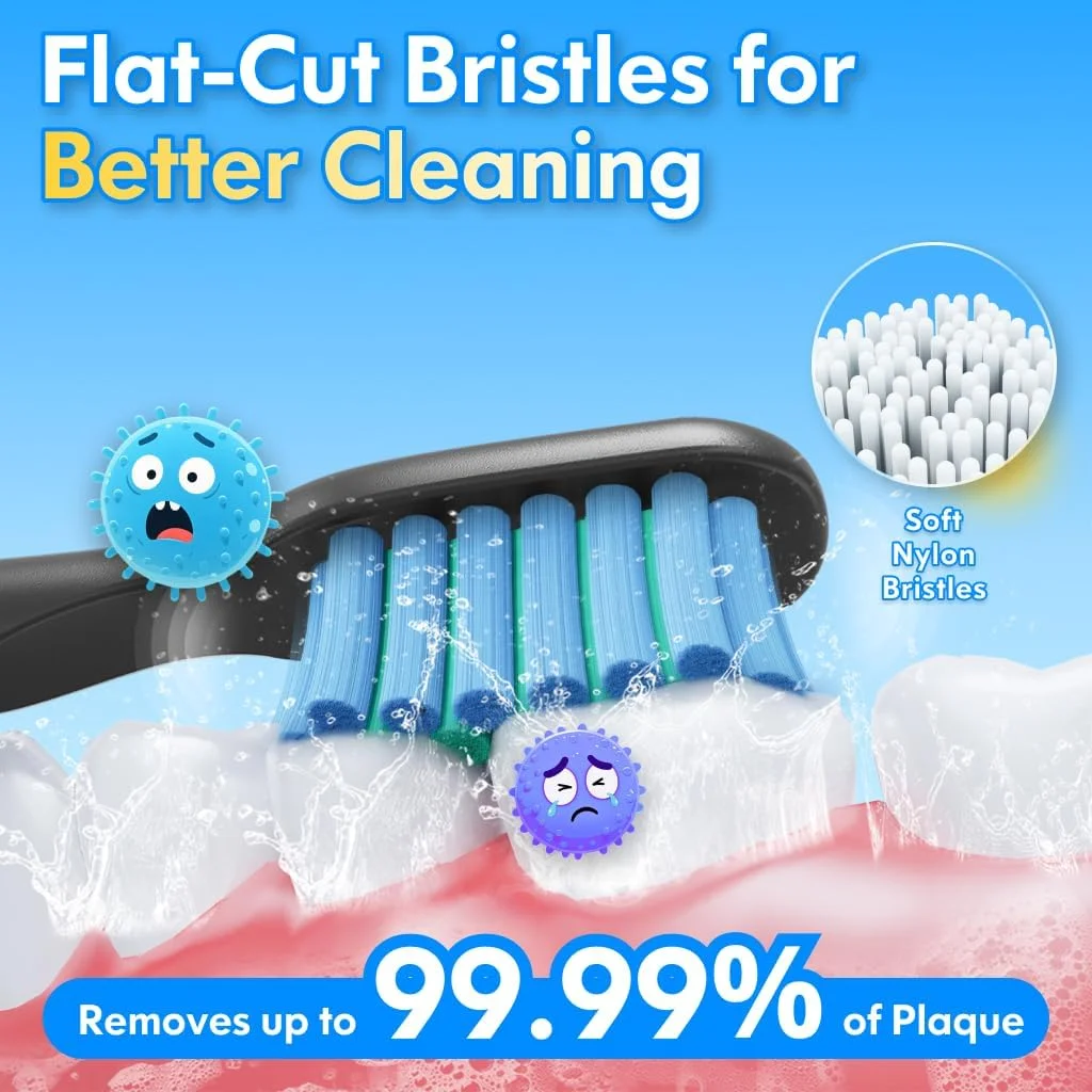 مسواک برقی کودکانه مناسب کودکان 3-6-10-12 سال، مسواک برقی کودکانه با تایمر و برچسب عادت ساز، 3 حالت مسواک صوتی کودکانه پسرانه قابل شارژ (فضانورد مشکی)