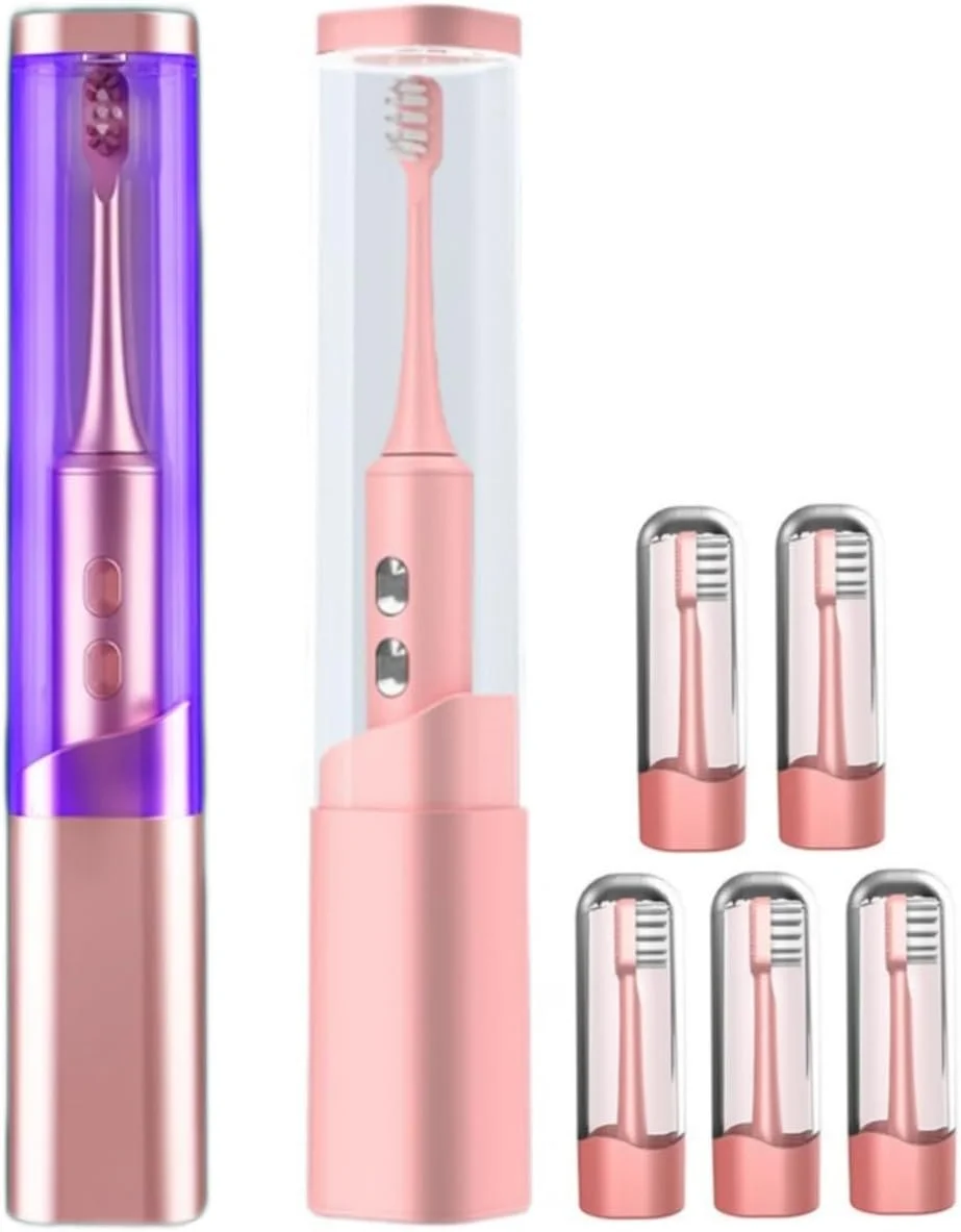 مسواک برقی سونیک با درپوش ضدعفونی کننده UV، دارای 5 سری تعویضی، شارژ القایی، مسواک قابل شارژ با یک بار شارژ تا 45 روز، 4 حالت تمیز کردن (صورتی)