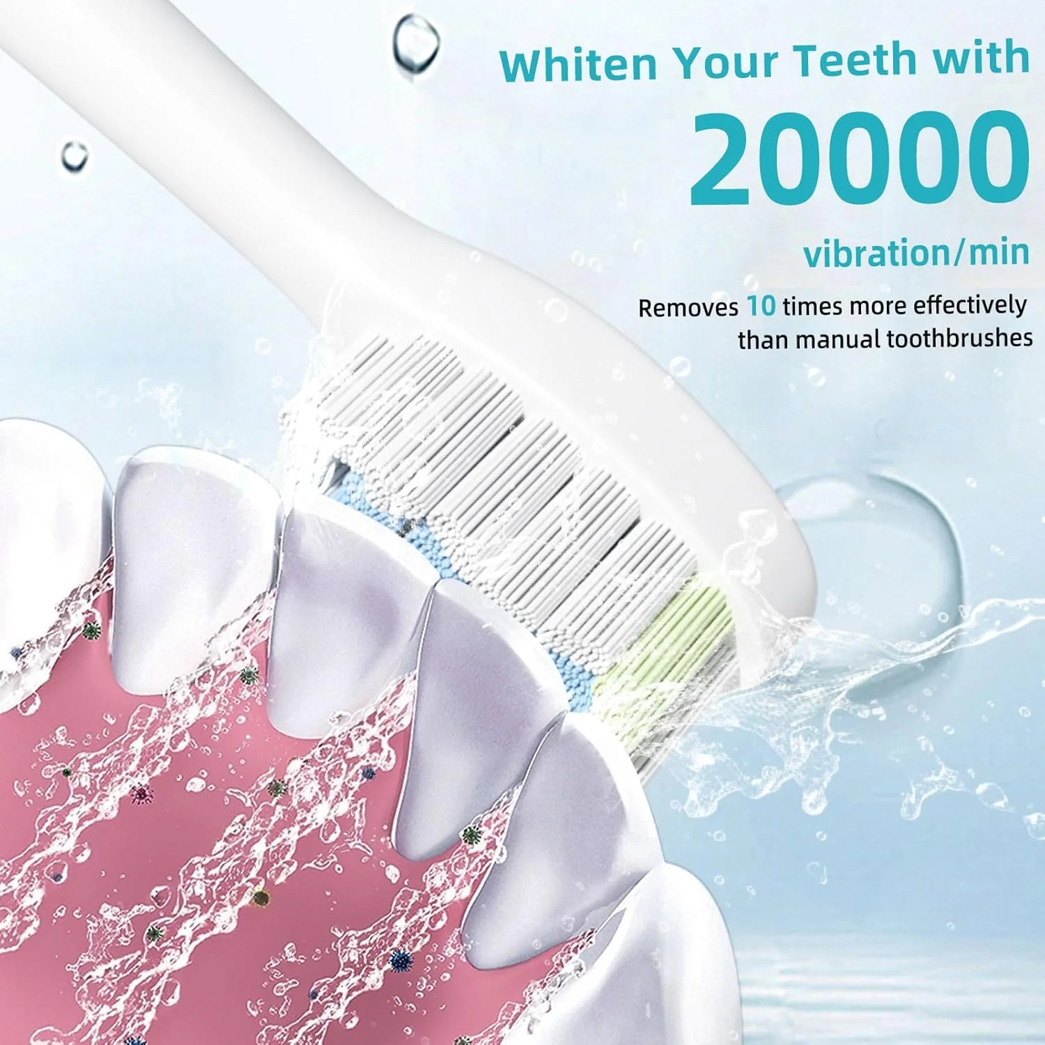 مسواک برقی برای بزرگسالان، 20000 لرزش در دقیقه، 5 حالت تمیز کردن، عمر باتری 90 روزه، تایمر هوشمند داخلی، مسواک قابل شارژ ضد آب IPX7، 2 سر برس قابل تعویض (سفید)