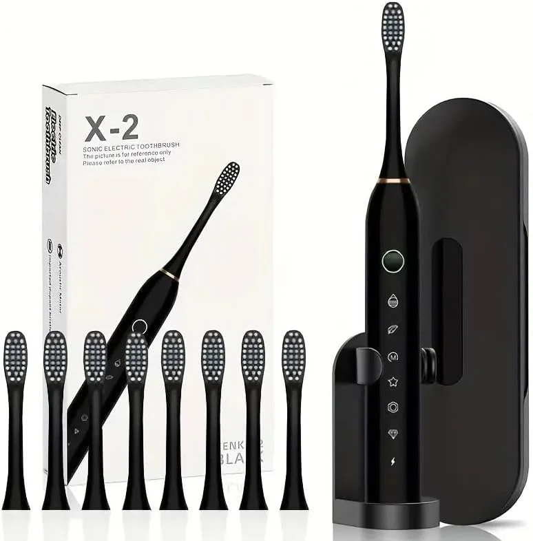 مسواک برقی صوتی، مسواک سفید کننده با 8 سری مسواک، مسواک برقی قابل شارژ با 6 حالت تمیز کردن، مسواک برقی ضد آب برای بزرگسالان و کودکان