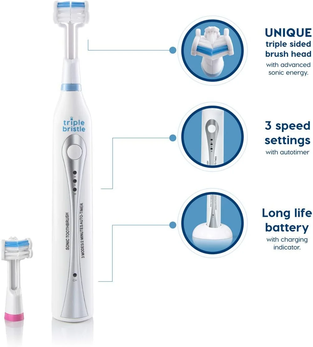 مسواک صوتی اورجینال تریپل بریستل + یدک صورتی 2 عددی
