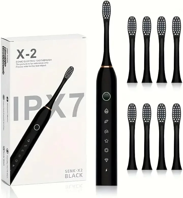 مسواک برقی صوتی، مسواک سفید کننده با 8 سری مسواک، مسواک برقی قابل شارژ با 6 حالت تمیز کردن، مسواک برقی ضد آب برای بزرگسالان و کودکان