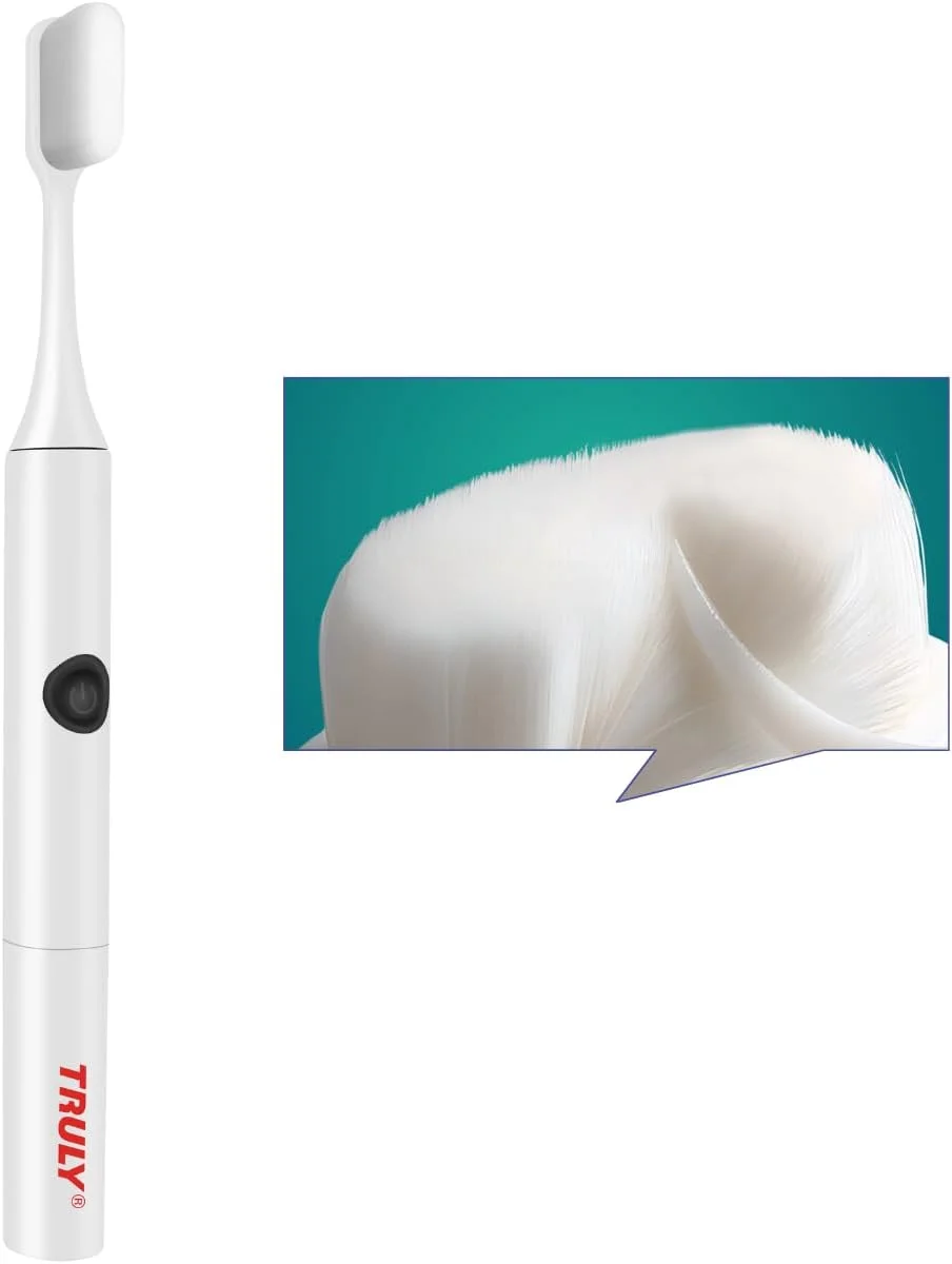 مسواک برقی لرزشی TRULY DT-200 – شامل باتری AAA، دارای 10000+ برس بسیار ظریف، عملکرد آرام 60 دسی بل، ضد آب IPX7، مناسب کودکان - سفید