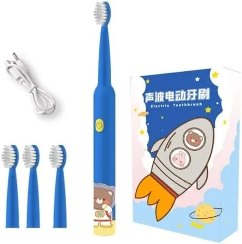 مسواک برقی اولتراسونیک شارژی کودکان با 4 سری نرم - آبی تیره