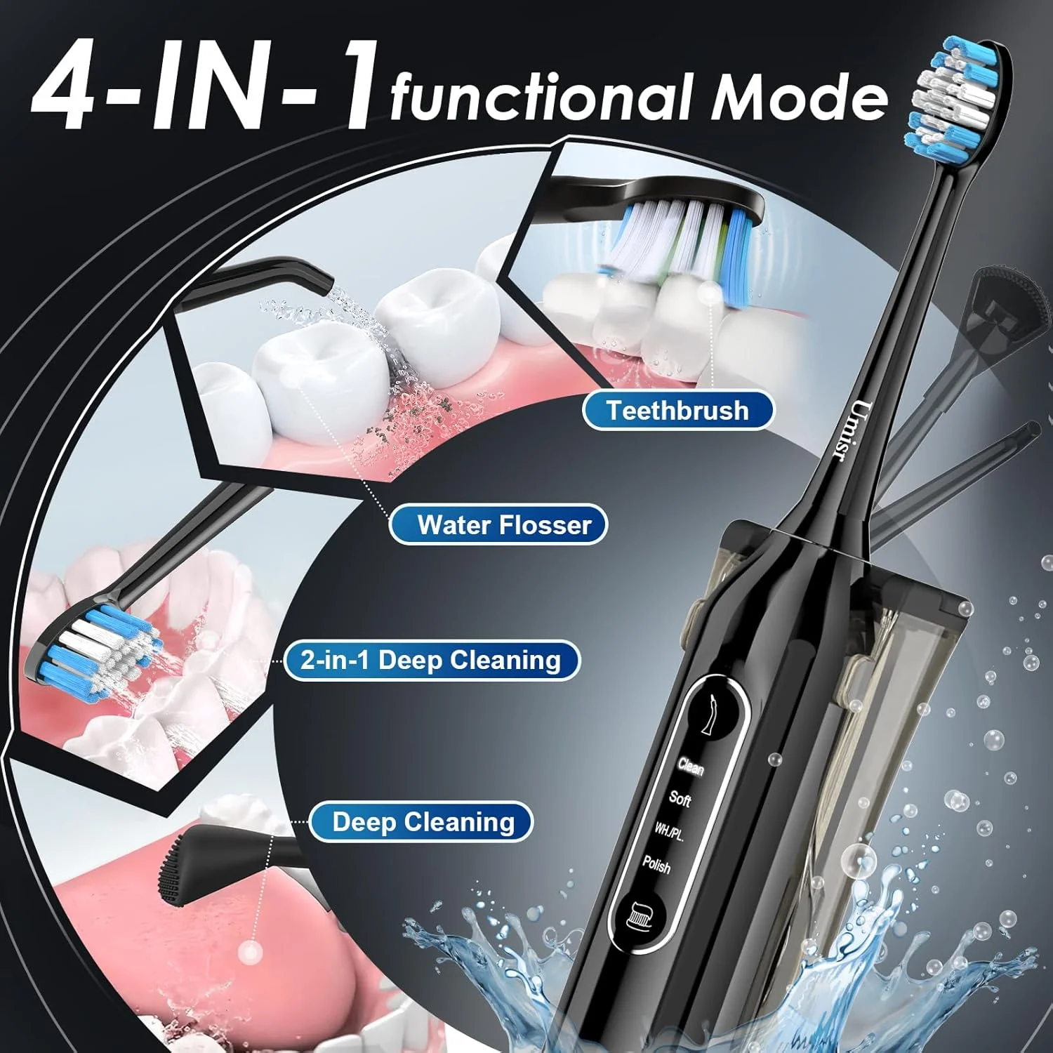 مسواک Umisr همراه با نخ دندان آبی برای بزرگسالان، دستگاه 4 در 1 مسواک برقی شارژی همراه با نخ دندان آبی، ضد آب IPX7، مسواک برقی صوتی 4 حالته، نخ دندان آبی مسافرتی بی سیم 3 حالته مسواک Umisr همراه با نخ دندان آبی برای بزرگسالان، دستگاه 4 در 1 مسواک برقی شارژی همراه با نخ دندان آبی، ضد آب IPX7، مسواک برقی صوتی 4 حالته، نخ دندان آبی مسافرتی بی سیم 3 حالته