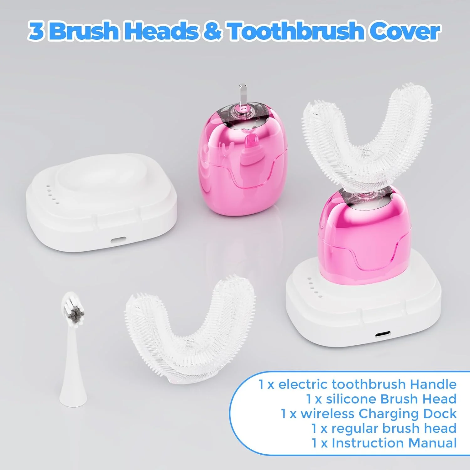 مسواک برقی اولتراسونیک بزرگسالان، مسواک اتوماتیک U شکل برای تمیز کردن 360 درجه کل دهان، سفید کننده دندان، بدون نیاز به دست، قابل شارژ، ضد آب IPX7