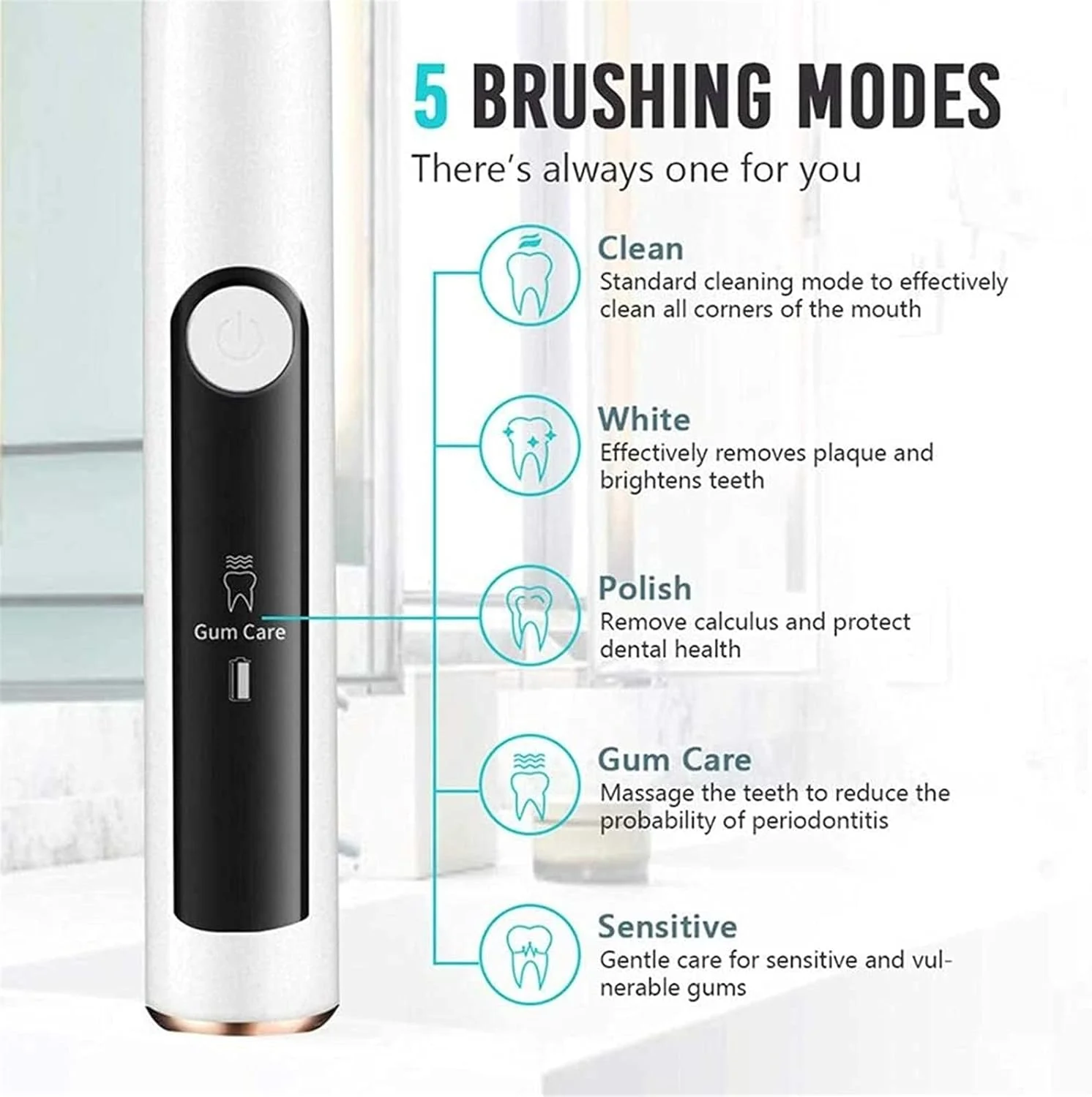 مسواک برقی UOOD با پاکسازی صوتی قدرتمند - مسواک قابل شارژ با تایمر، 5 حالت، 2 سر برس، 4 ساعت شارژ برای 30 روز، مسواک سفید کننده برای بزرگسالان و کودکان، پاکسازی قدرتمند