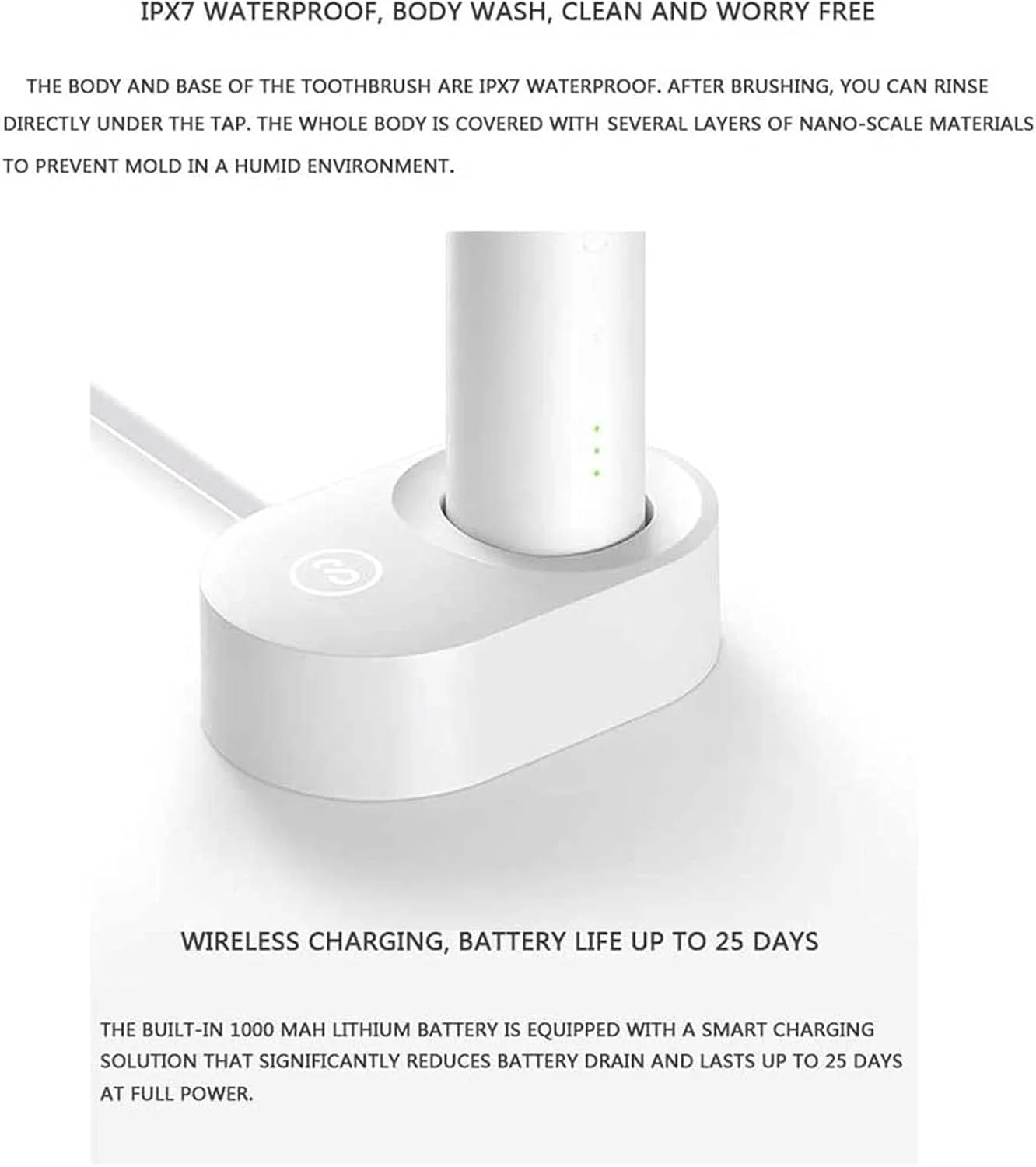 مسواک برقی بزرگسالان با 4 حالت، 4 ساعت شارژ برای 30 روز استفاده، تایمر هوشمند 2 دقیقه ای و 3 سر برس، عملکرد تمیز کنندگی قوی (رنگ: مشکی)