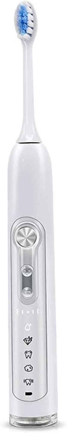 مسواک برقی هوشمند با حسگر فشار. 5 حالت مسواک زدن، 2 برس، کیف مسافرتی ممتاز، شارژ بی سیم USB. عملکرد تمیز کنندگی قدرتمند (رنگ: سفید)