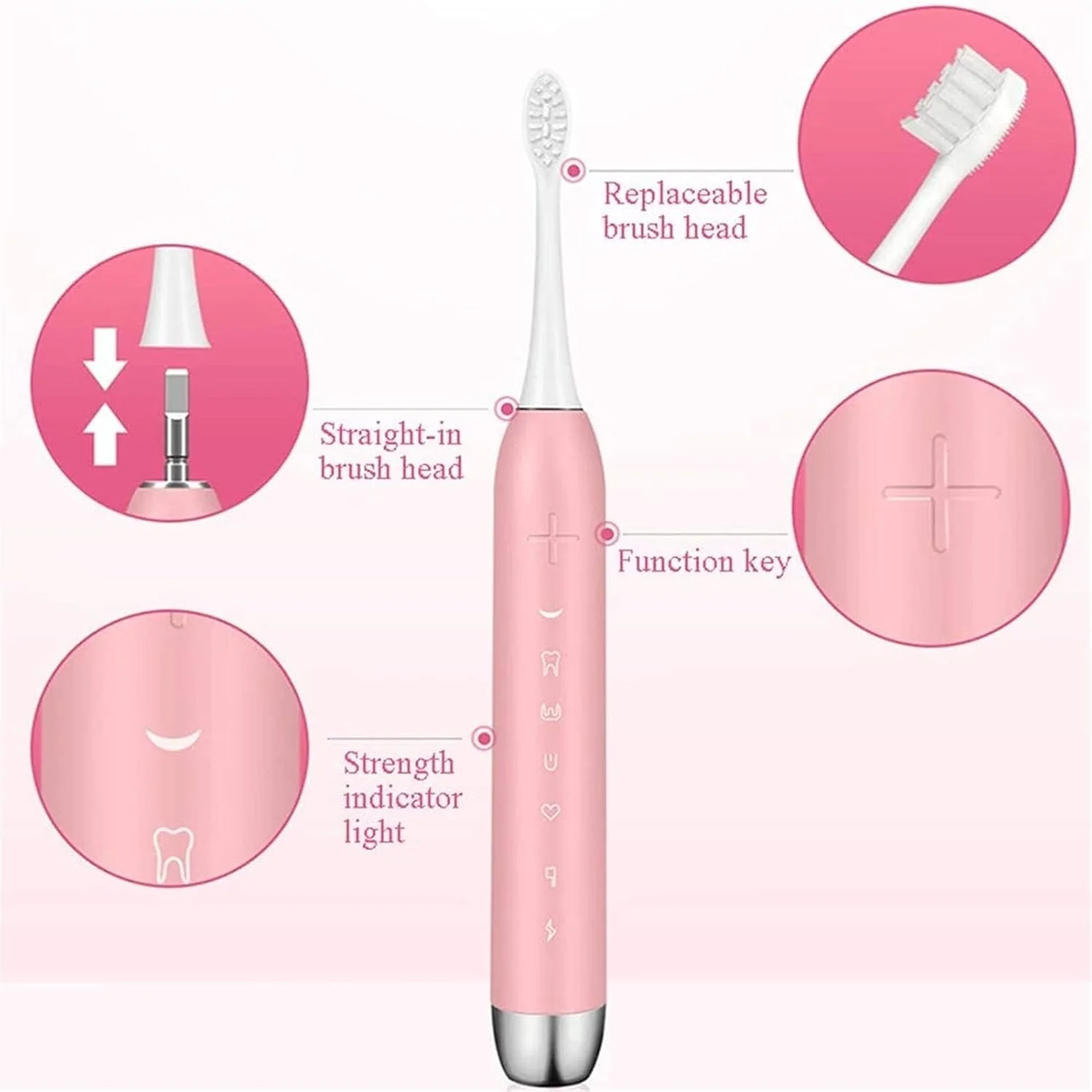 مسواک برقی بزرگسالان UOOD، مسواک برقی صوتی 3 حالته، مسواک برقی سفید کننده قابل شارژ با حداقل 30 روز استفاده، عملکرد تمیز کنندگی قدرتمند (رنگ: مشکی)