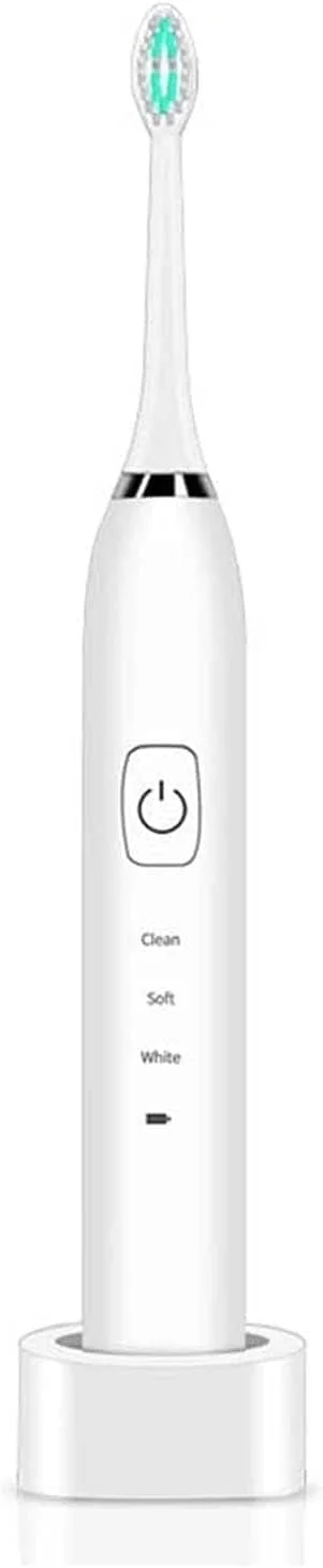 مسواک برقی بزرگسالان با 2 سری مسواک، 5 حالت، تمیز کردن دندان ها مانند دندانپزشک، قابل شارژ با 3 حالت، حافظه زمان دار 2 دقیقه ای، عملکرد تمیز کنندگی قدرتمند (رنگ: سفید)