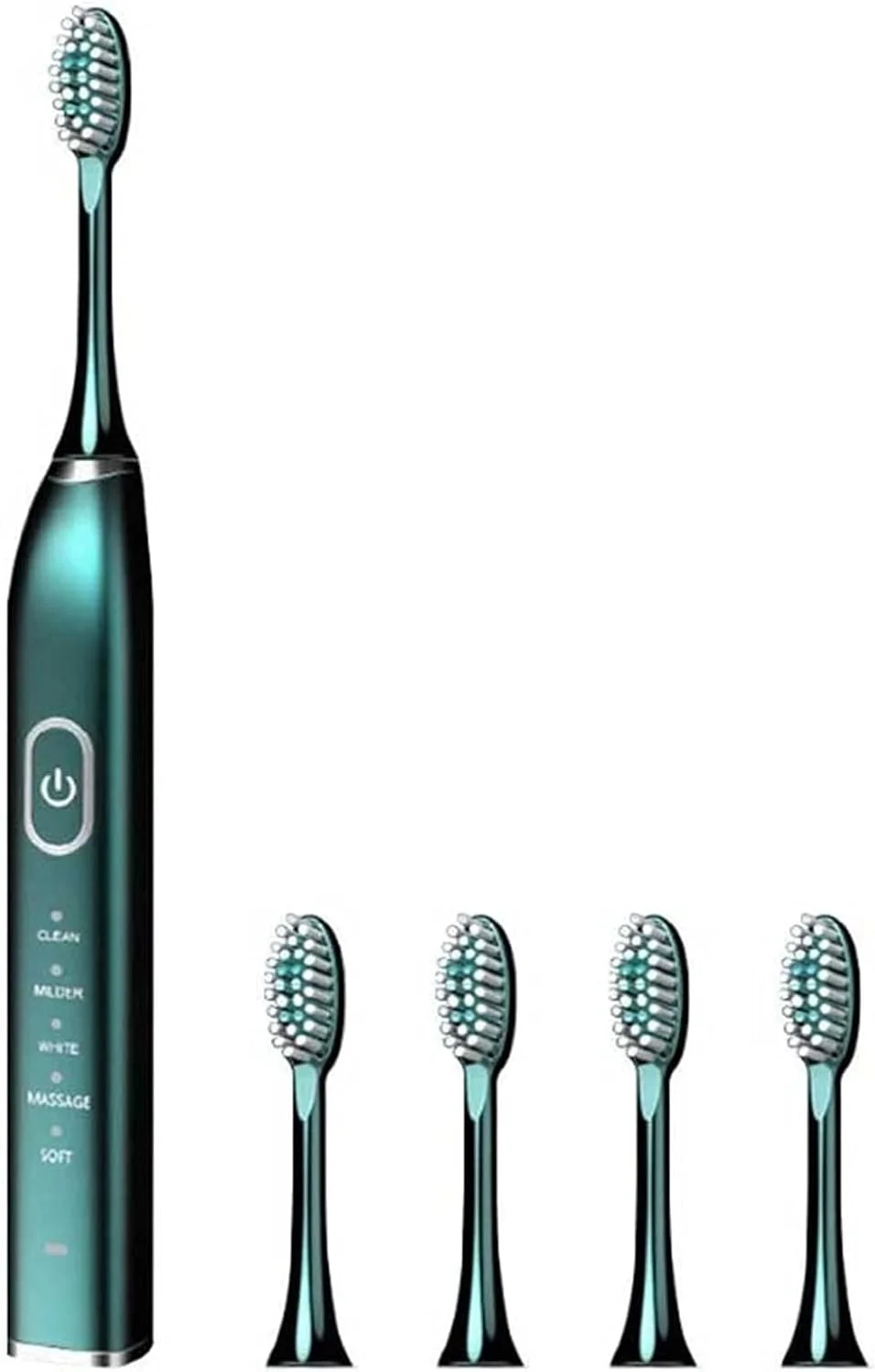 مسواک برقی 5 حالته با 5 سری، شارژ سریع USB، مسواک برقی با تایمر هوشمند داخلی، قابل شارژ برای بزرگسالان و کودکان، عملکرد تمیز کنندگی قوی (رنگ: سبز)