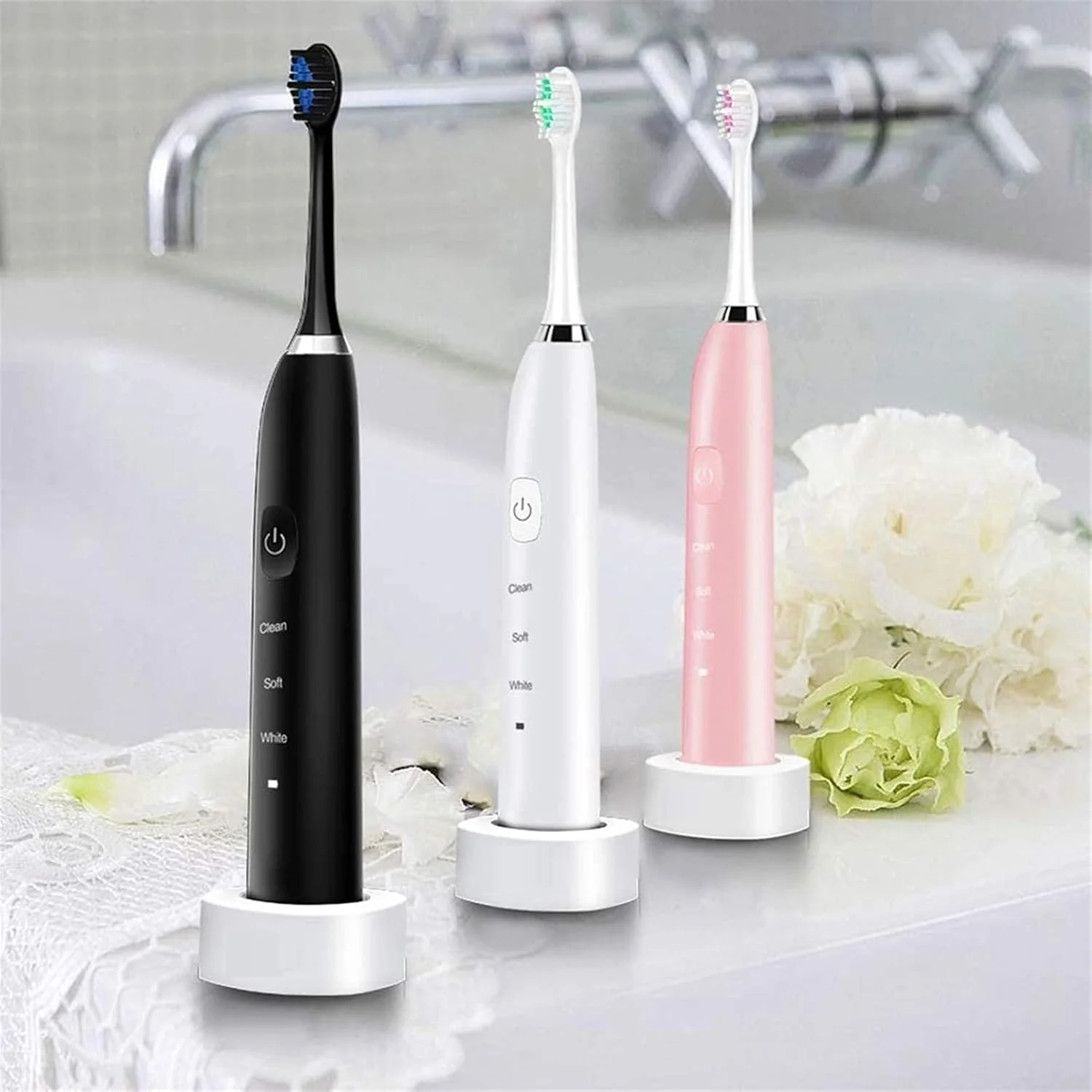 مسواک برقی بزرگسالان با 2 سری مسواک، 5 حالت، تمیز کردن دندان ها مانند دندانپزشک، قابل شارژ با 3 حالت، حافظه زمان دار 2 دقیقه ای، عملکرد تمیز کنندگی قدرتمند (رنگ: سفید)