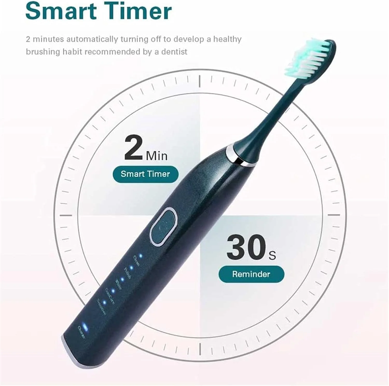 مسواک برقی UOOD، مسواک برقی بزرگسالان با 5 حالت، شارژ سریع 2 ساعته و تایمر هوشمند، مسواک صوتی سفید کننده شامل 5 سر جایگزین، عملکرد تمیز کنندگی قدرتمند