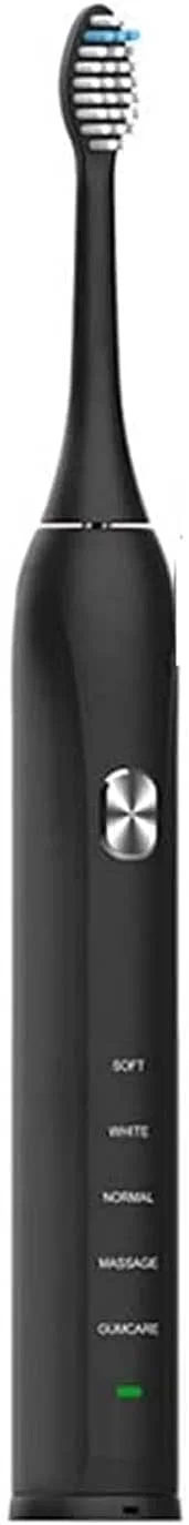 مسواک برقی، مسواک برقی بزرگسالان با 5 حالت، مسواک برقی بزرگسالان شامل 2 سر جایگزین با عملکرد تمیز کنندگی قوی (رنگ: مشکی)
