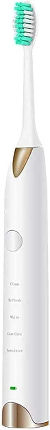 مسواک برقی شارژی با جعبه مسافرتی شارژ و سر برس اضافی، مسواک سفید کننده اولتراسونیک خانگی مو نرم عملکرد تمیز کننده قدرتمند و بی صدا (رنگ: سفید)