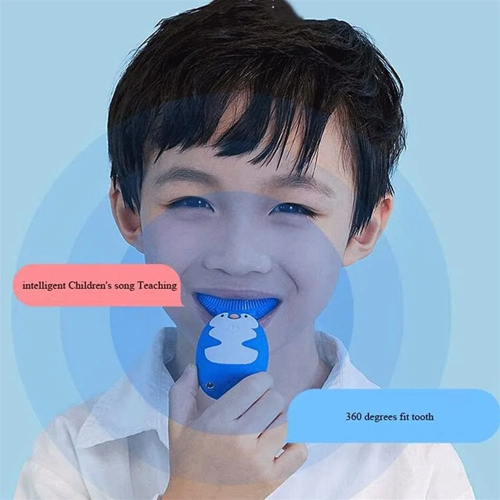 مسواک برقی کودک UOOD، مسواک صوتی هوشمند 360 درجه اتوماتیک با سر برس U شکل، 3 حالت با تایمر 45 ثانیه ای IPX7 ضد آب قابل شارژ خودکار برای کودکان، حمل آسان