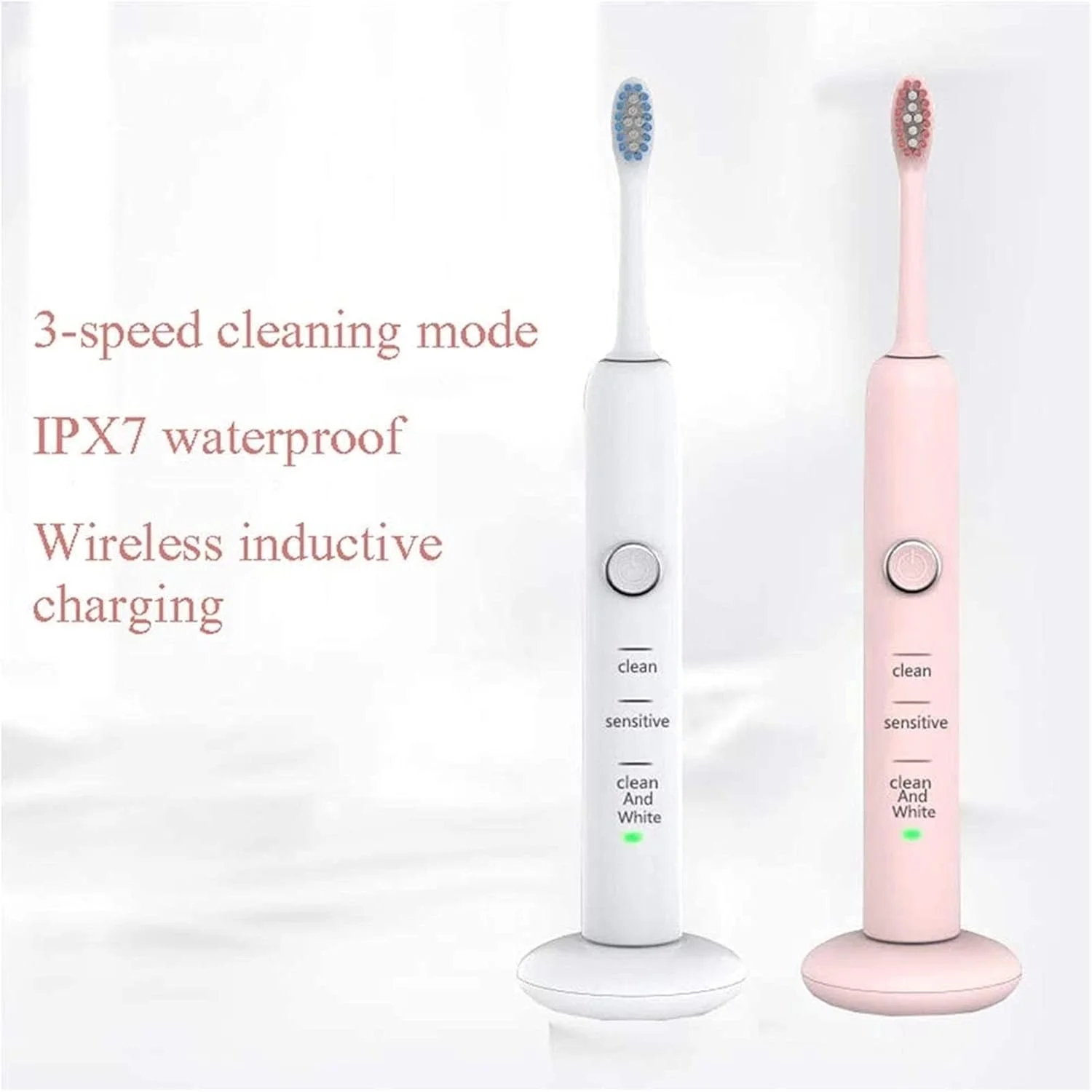 مسواک برقی شارژی UOOD، 1 دسته متصل به برنامه، 3 حالت با عملکرد سفید کننده، حسگر فشار، 3 سر مسواک، هدیه برای آقایان/خانم ها عملکرد تمیز کنندگی قدرتمند (رنگ: سفید)