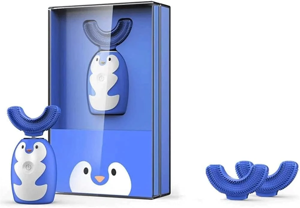 مسواک برقی کودک UOOD، مسواک صوتی هوشمند 360 درجه اتوماتیک با سر برس U شکل، 3 حالت با تایمر 45 ثانیه ای IPX7 ضد آب قابل شارژ خودکار برای کودکان، حمل آسان